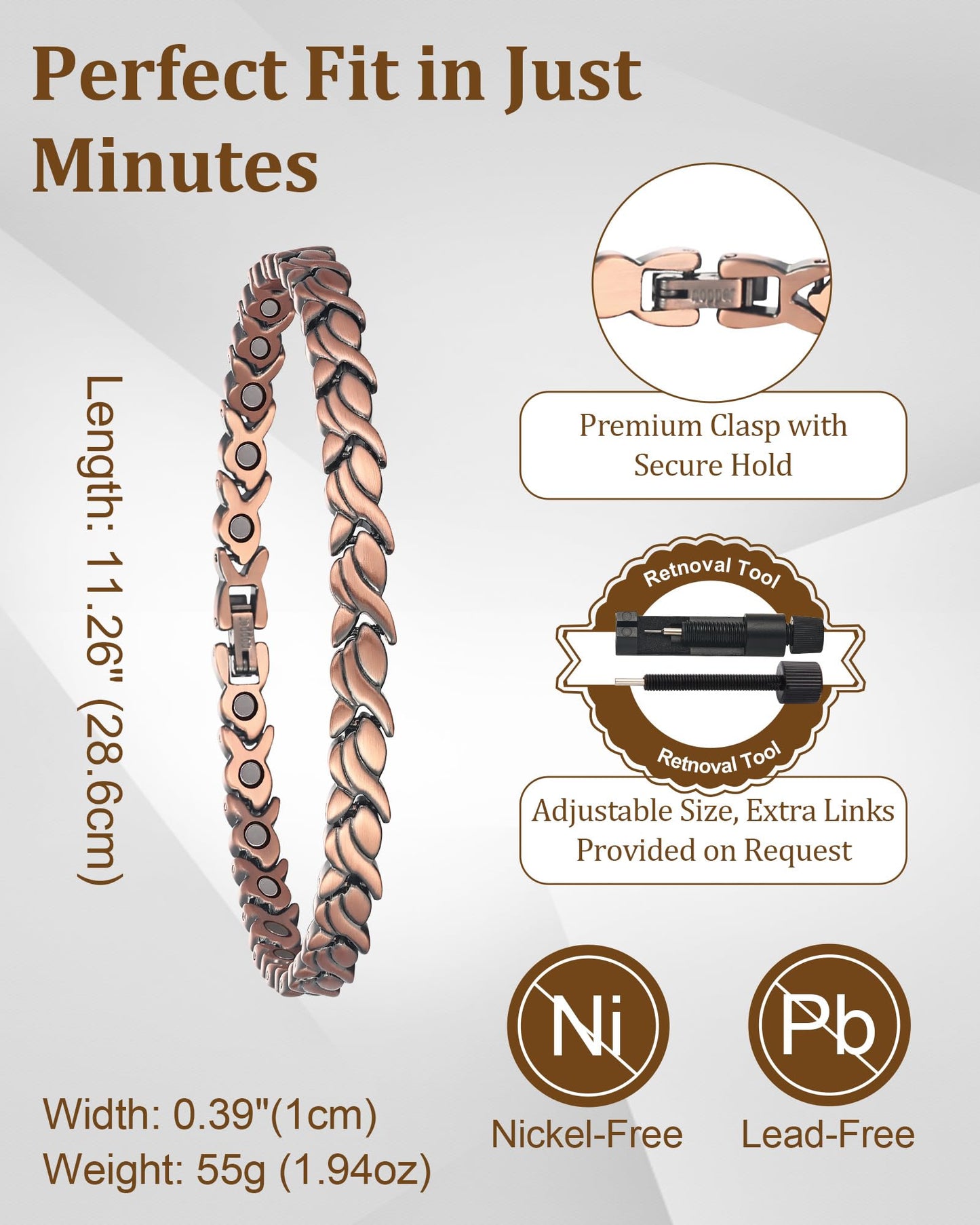 Fashtour Copper Anklet and Ring Set for Women, 99.9% Pure Copper Magnetic Ankle Bracelet with 3500 Gauss Magnets, Adjustable Jewelry Gift (Fishtail)