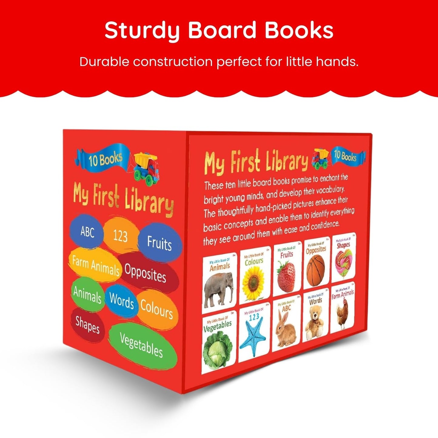 My First Library: Boxset of 10 Board Books for Kids | Early Learning ABC, Numbers, Colors, Shapes & Animals & More