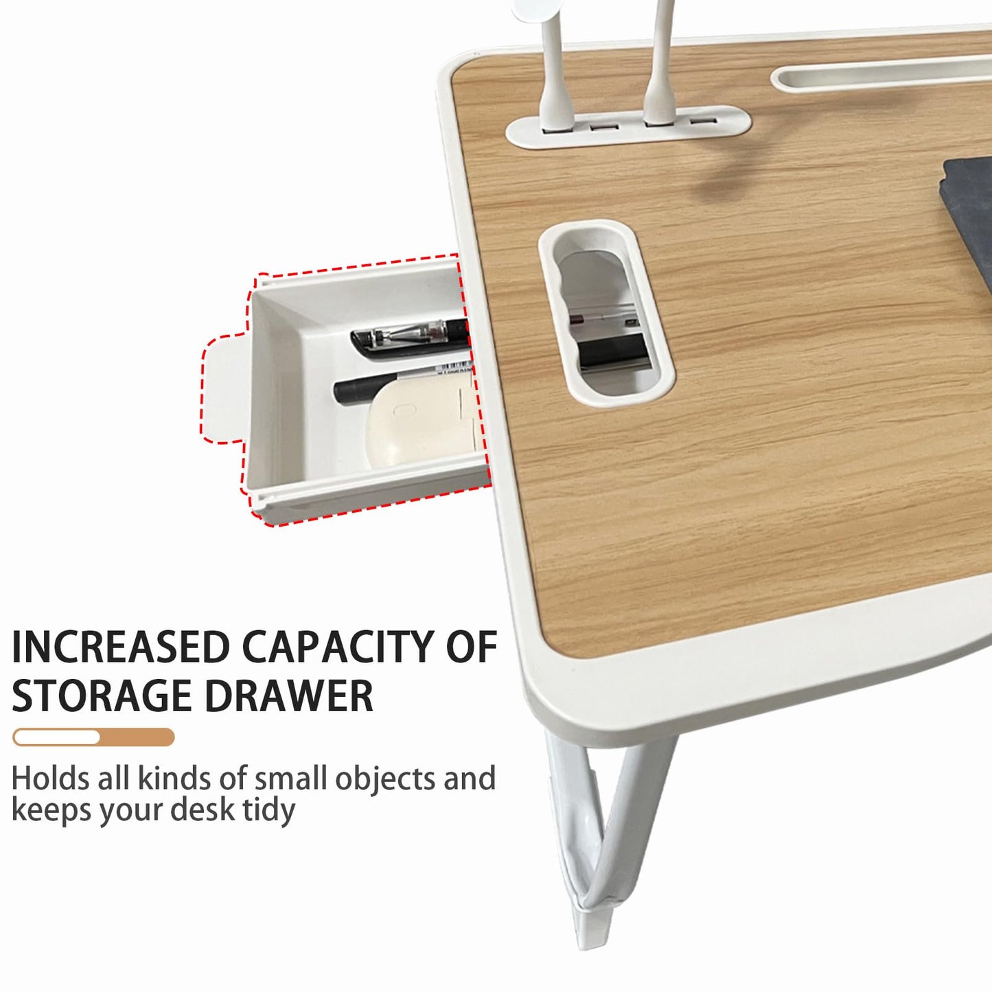 Foldable Laptop Bed Desk with USB Port, Storage Drawer & Cup Holder - Large 23 Inch Portable Lap Tray for Working, Reading, and Writing in Bed