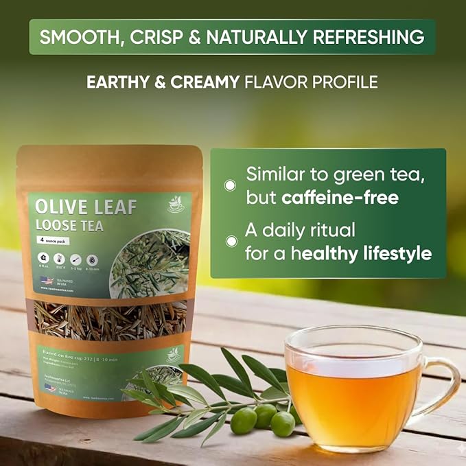 Olive Leaf Loose Tea – 4oz Size (Premium Dried Olive Loose Leaf Tea - 4 oz), Natural Extract Caffeine-Free Herbal Tea for Relaxation, Wallness with Smooth Taste