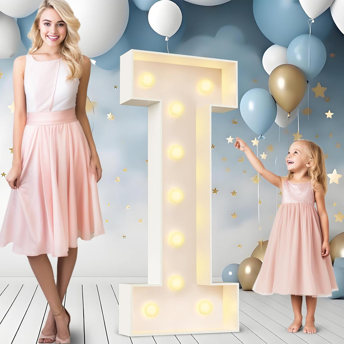 Ledido 4FT Marquee Light Up Letters Large Light Up Letters for Party Decoration, Marquee Letter for Birthday Graduation Baby Shower Wedding, Pre-cut Foam Board Assembly Required Letter I