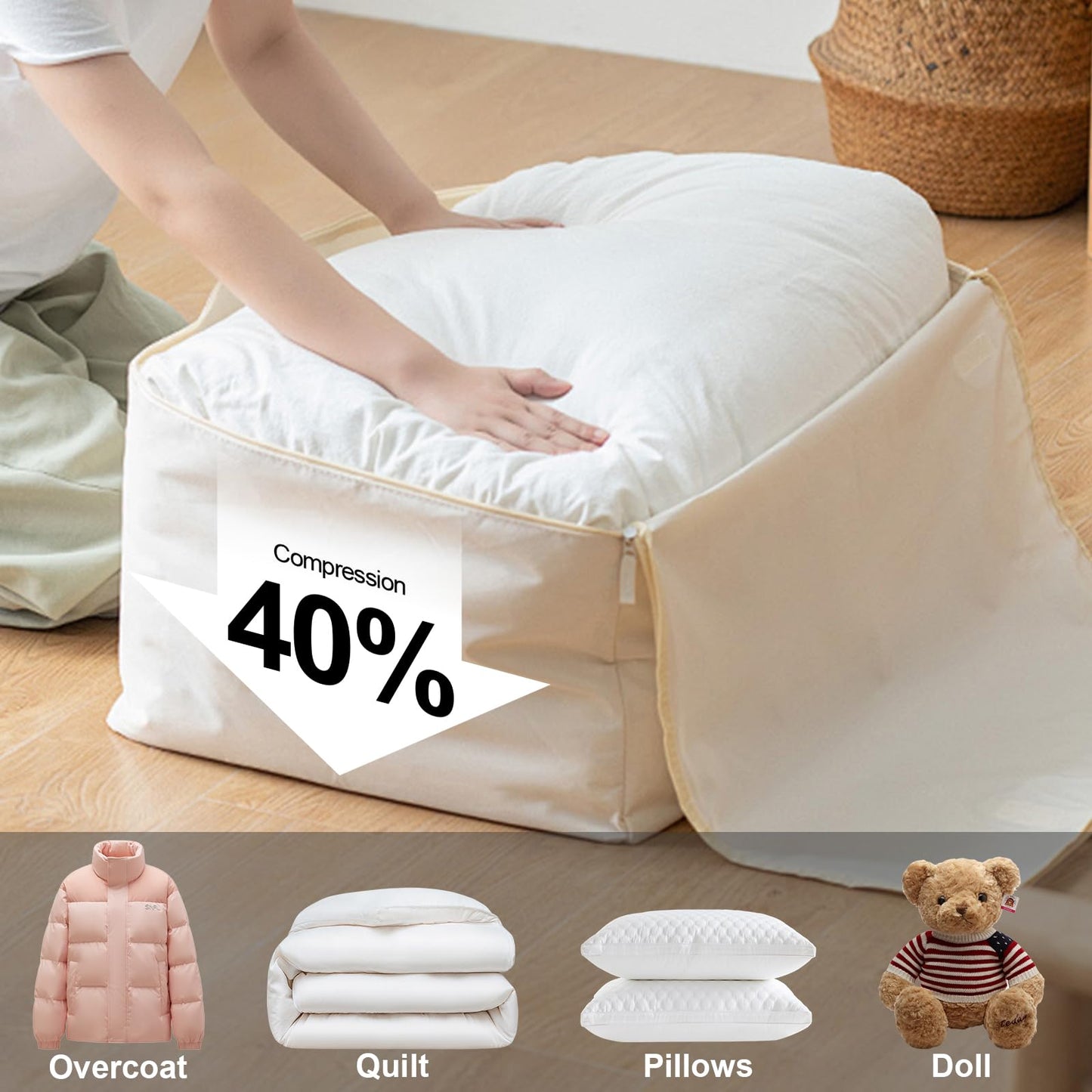 2Pcs Super Space Saving Self Compression Organizer, Quilt Storage Bags, Self Compression Storages Bags, Storage Bags for Quilts, Sweaters, Blankets (grey)