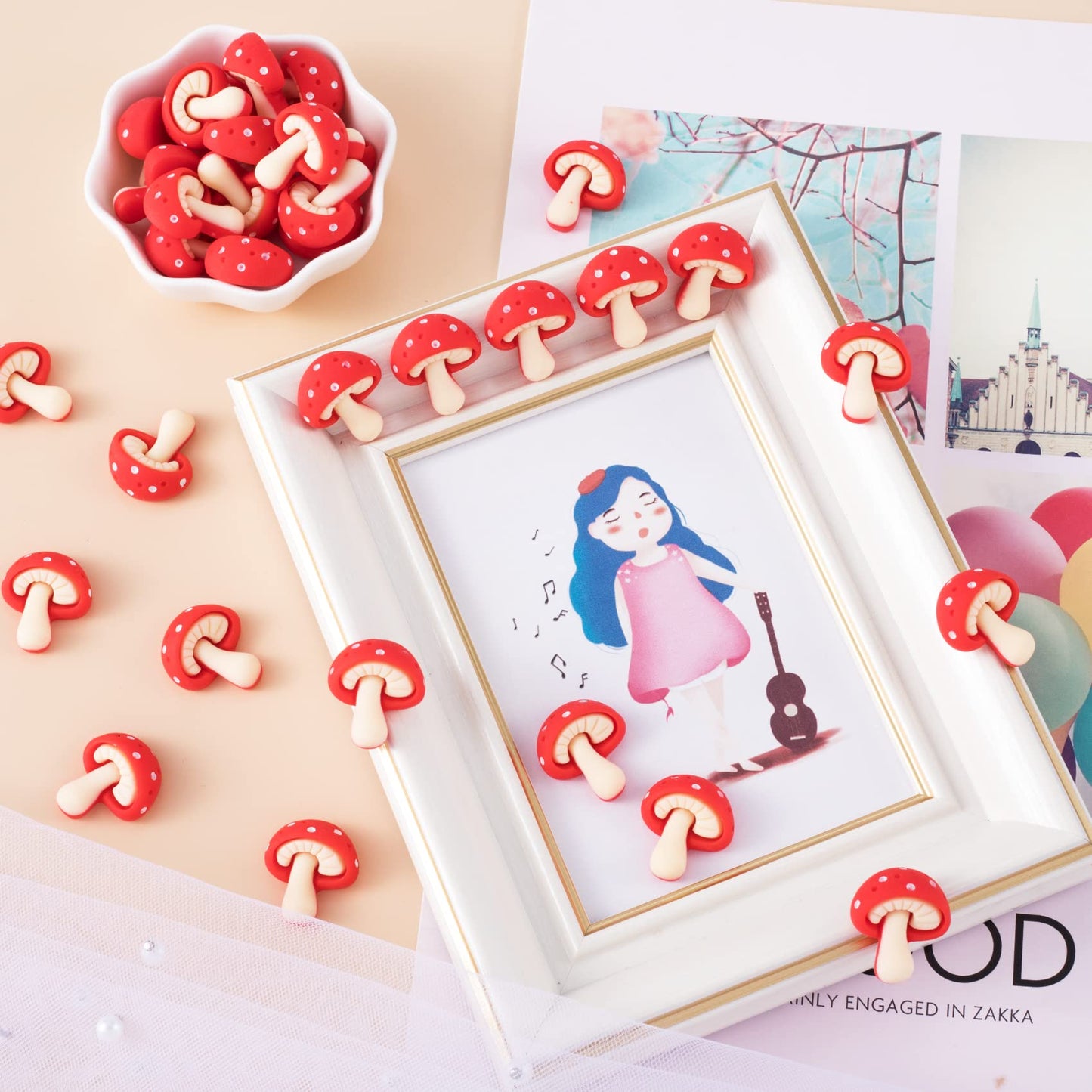 PAGOW 50 pcs Mini Cute Resin Mushroom Decorative Creative Flatback Cabochons Red Sliced Charm DIY Scrapbooking Embellishment Craft Making Phonecase Hairpin Hair Clip Jewelry