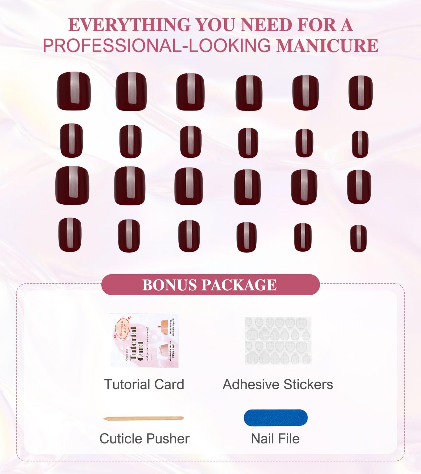 Press on Nails Short - Aegenacess Square Press On Nails, Jelly Wine Red Stick On Nails, Burgundy Glue On Nails with Jelly Stickers, Solid Color Fake Nails in 12 Size - 24PCS False Nail Kit