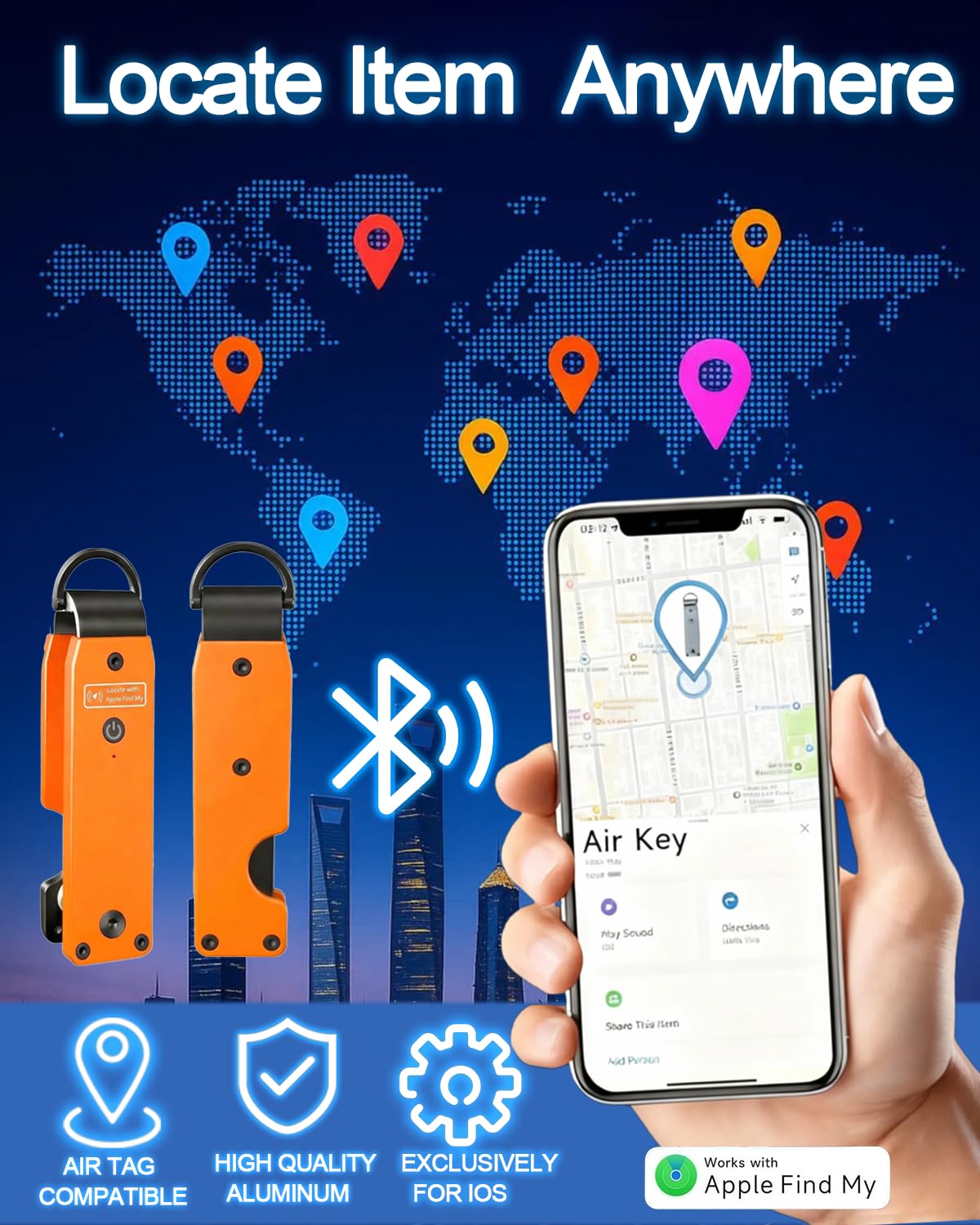 ShiChextasy Air Keychain with GPS Tracker : Lightweight Compact Key Holder for Outdoor Use - Minimalist Metal Key Organizer (Orange)