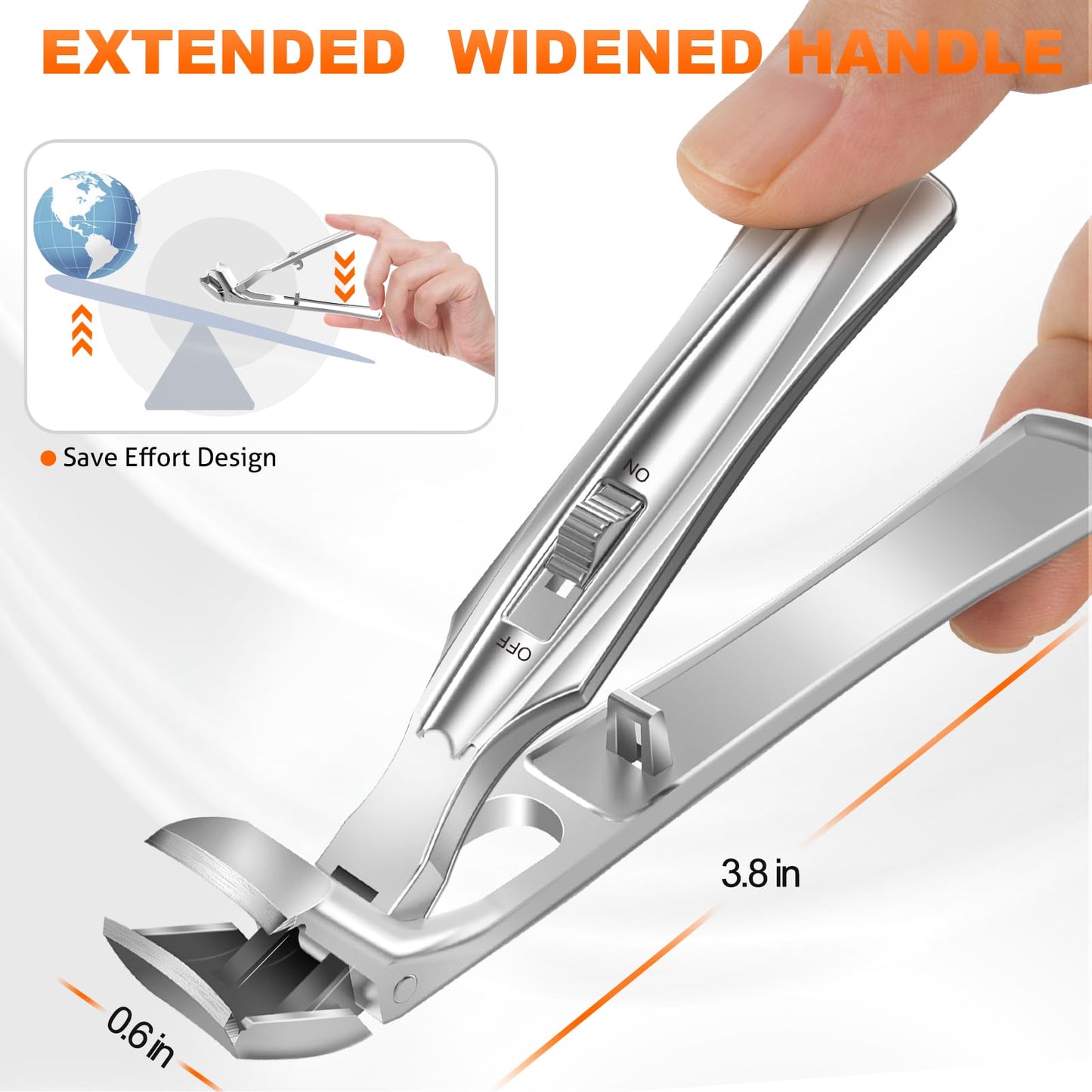 Toenail Clippers for Seniors Thick Toenails, Upgrade Angled Head Large Toe Nail Clippers for Men with Wide Jaw Opening, Sharp Heavy Duty Fingernail Clipper Cutter with Catcher Long Handle - Silver
