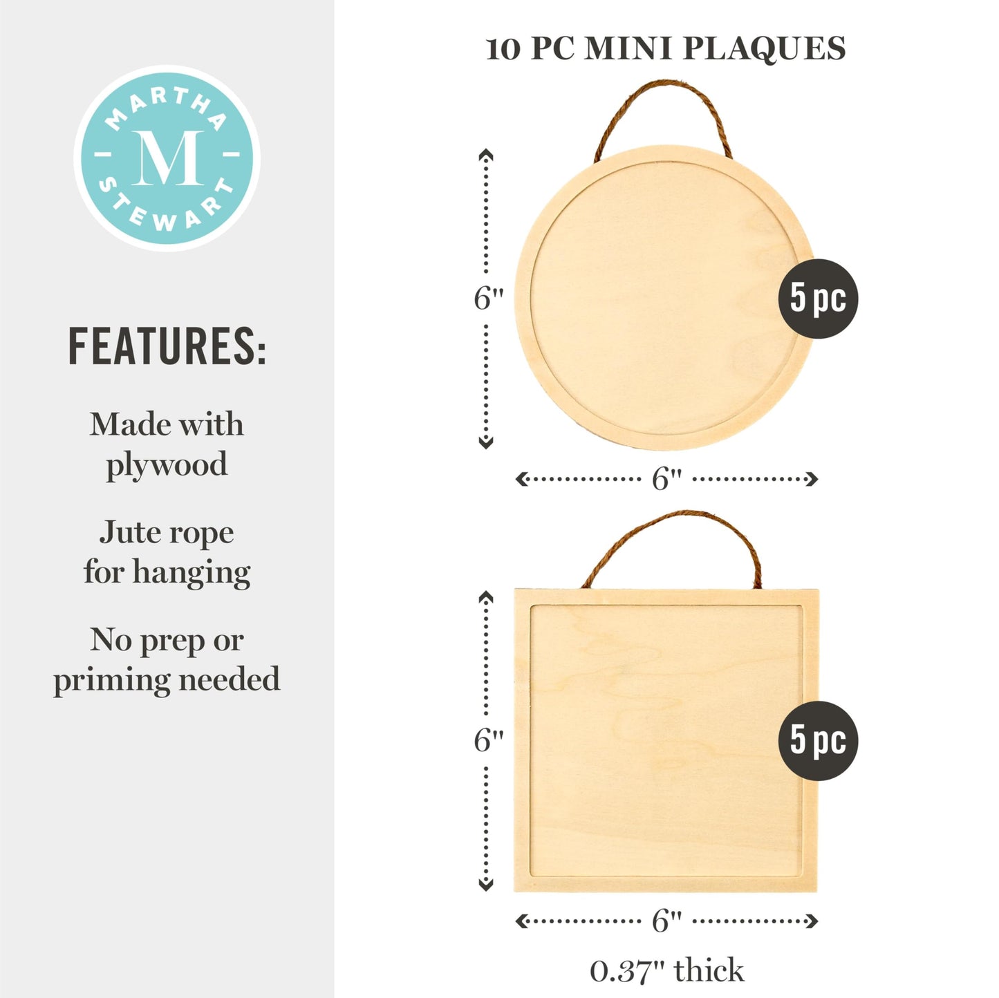 Martha Stewart, Circle and Square Wood Plaque Set, 10 pcs