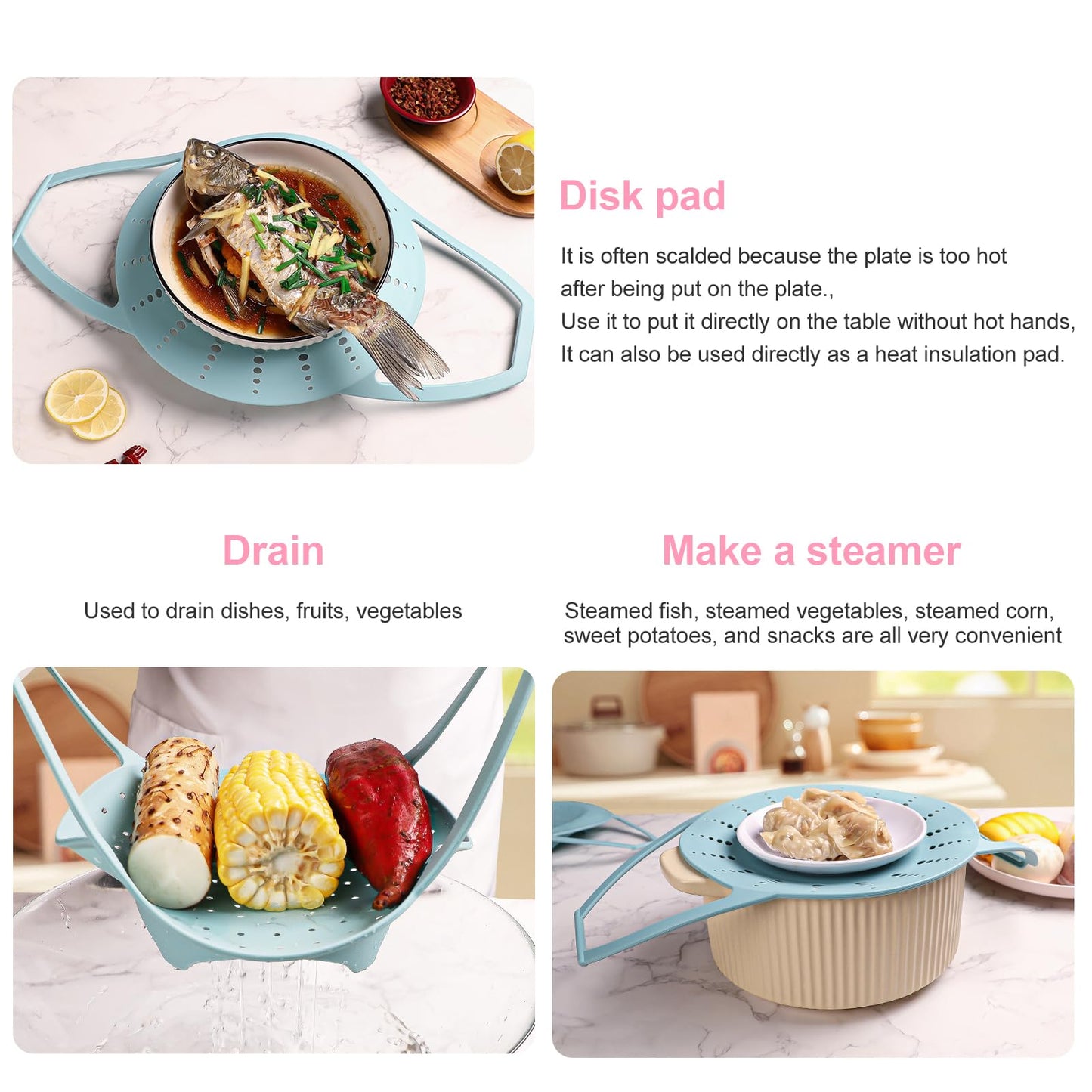 Vbvbip Collapsible Silicone Steamer Basket Small Size - Foldable Steam Basket for Vegetables, Dumplings & Eggs, Heat Resistant Microwave Safe Steamer, Kitchen Essential,Blue
