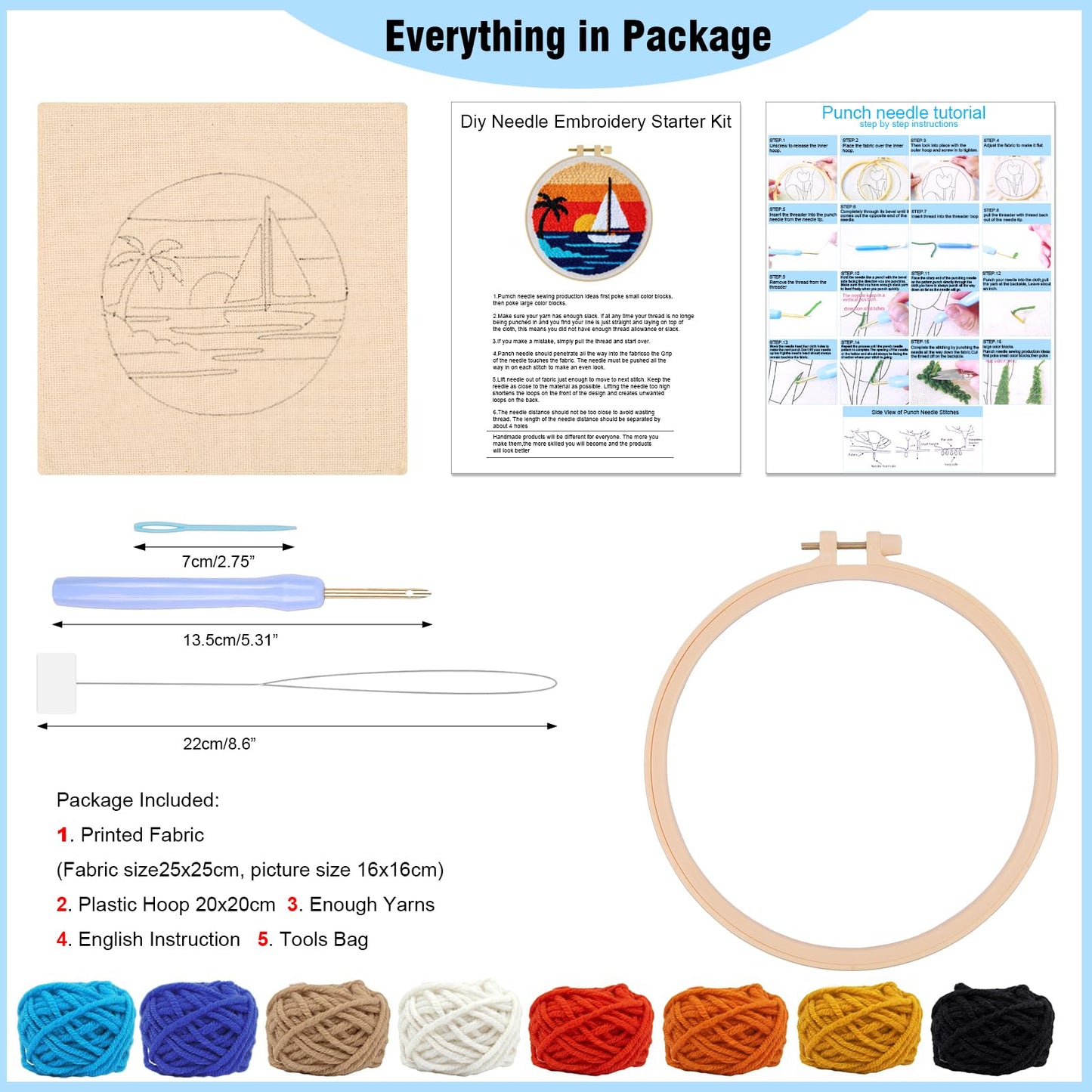 LACHLAND Punch Needle Kit Beginners, Landscape Stitching Kit for Adults&Teens DIY Embroidery Starter Craft with Yarn Needle Tool Easy Hobby Home Decor Gifts for Craft Lover (Sailing)