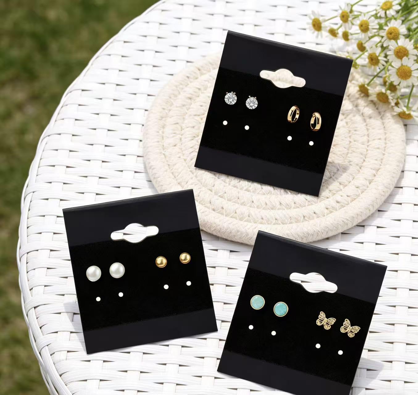 Adorox 200 Piece Black Earring Card Holders with Back Hook – Perfect for Earring Display and Organization