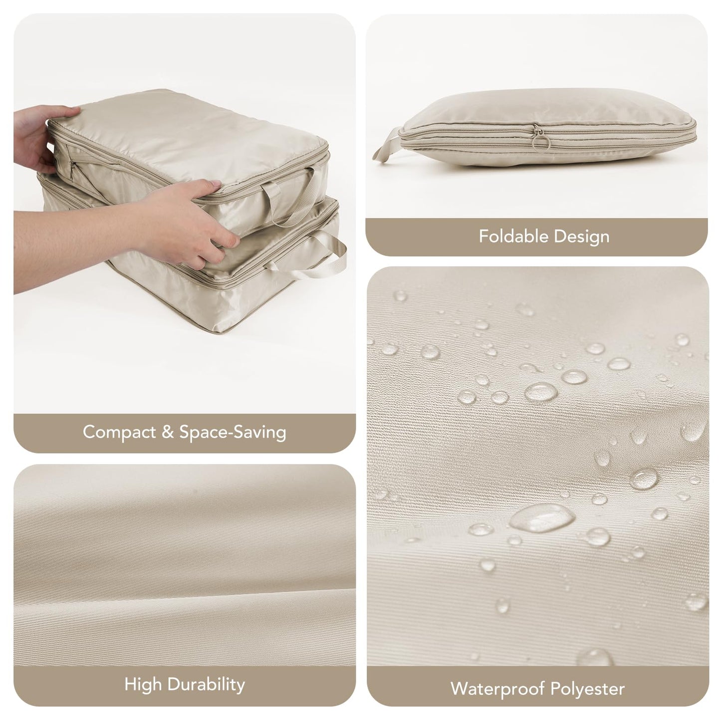 Packing Cubes for Travel,Space-Saving & Stylish Minimalist Design Lightweight,Traval Organizer Bags for Luggage，Compression Packing Cubes Set 4 - Gifts for Women Beige