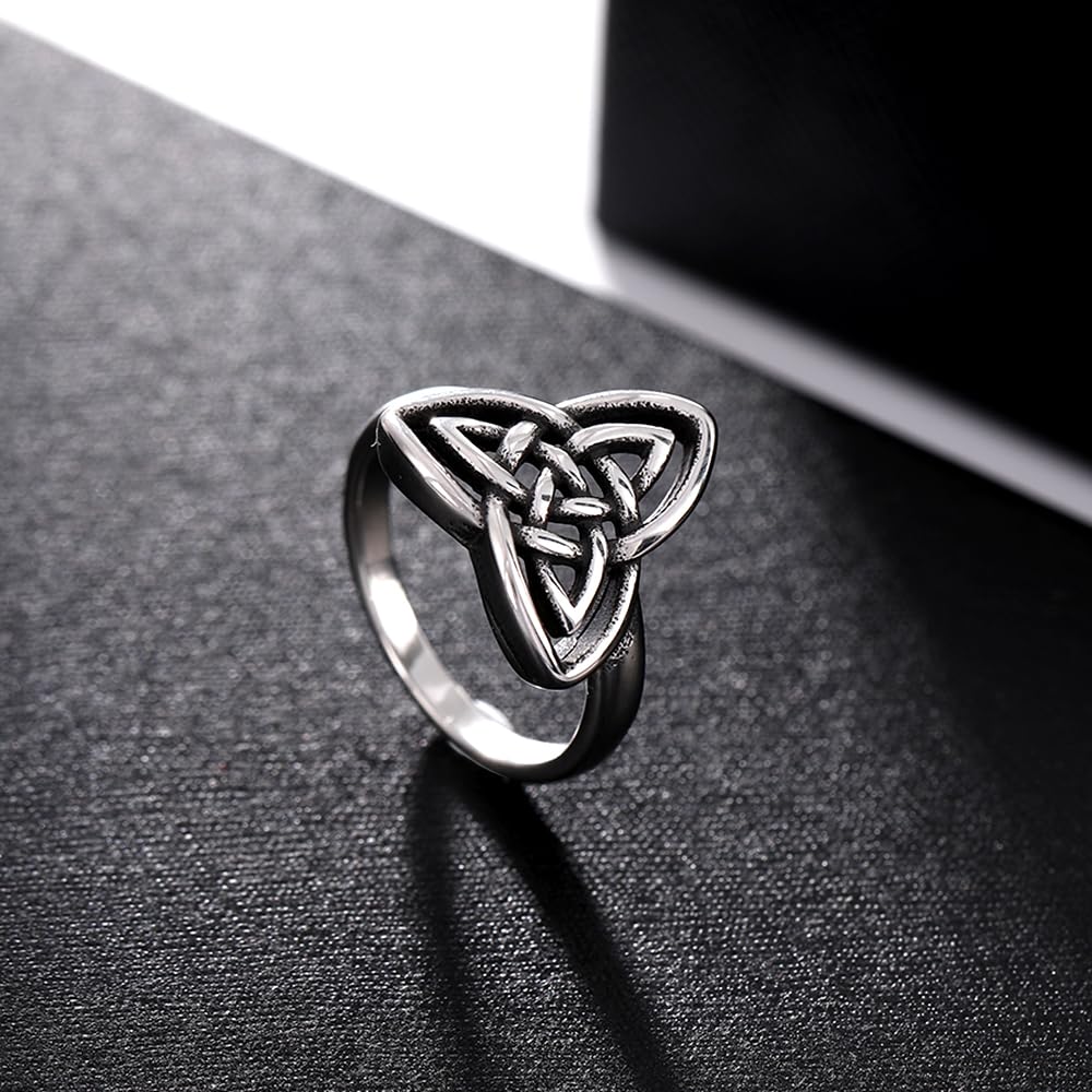 YWMAN Celtic Knot Rings for Women, Stainless Steel Triquetra Trinity Ring, Witches Knot Irish Jewelry Gift (12)