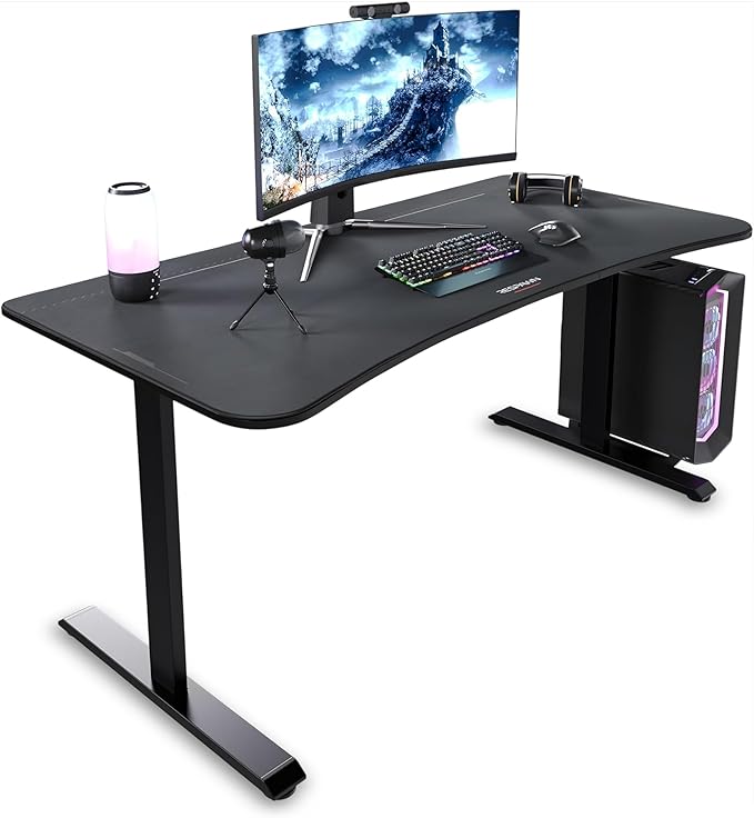 Respawn 1063 Gaming Desk with Cable Management - 63 Inch Ergonomic Full Computer Desk Mouse Pad, Sturdy Home Office Workstations, Laptop PC Console Gamer Table, Wooden Study Table for Bedroom - Black
