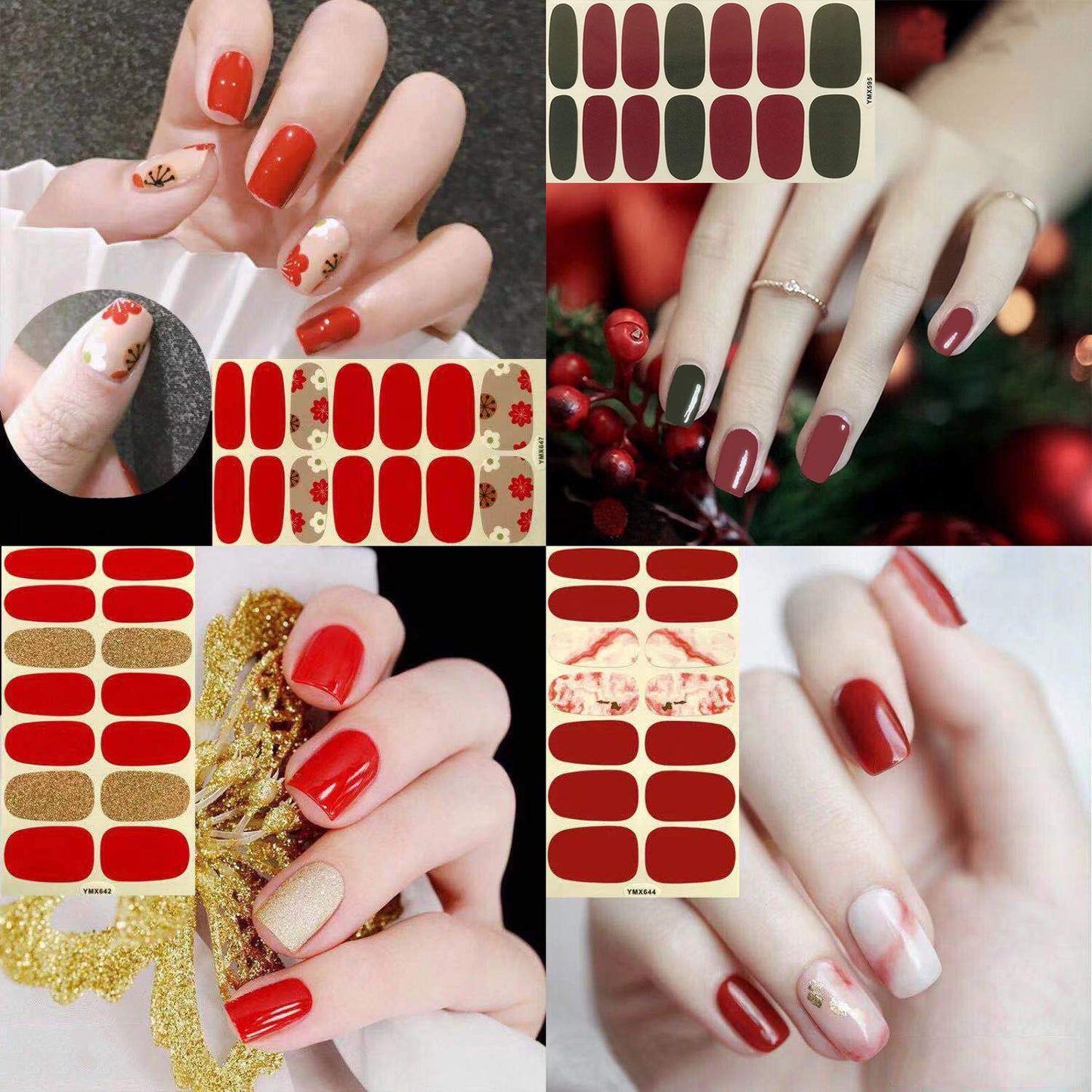 SILPECWEE 20 Sheets Red Nail Polish Strips for Women Self Adhesive Nail Polish Stickers Full Nail Wraps Gel Nail Strips Sticker Nails Manicure Design with 1pc File