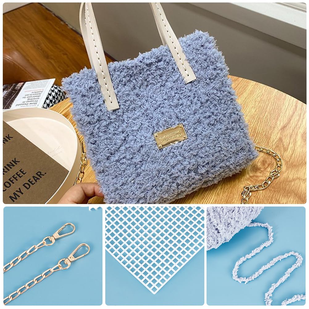 WADORN DIY Knitting Crochet Bag Making Kit, Handmade Woven Tote Bag Making Materials Set Women Shoulder Bag Making Accessories Hand Crafting Yarn Weaving Kit Birthday Christmas Gift, Blue