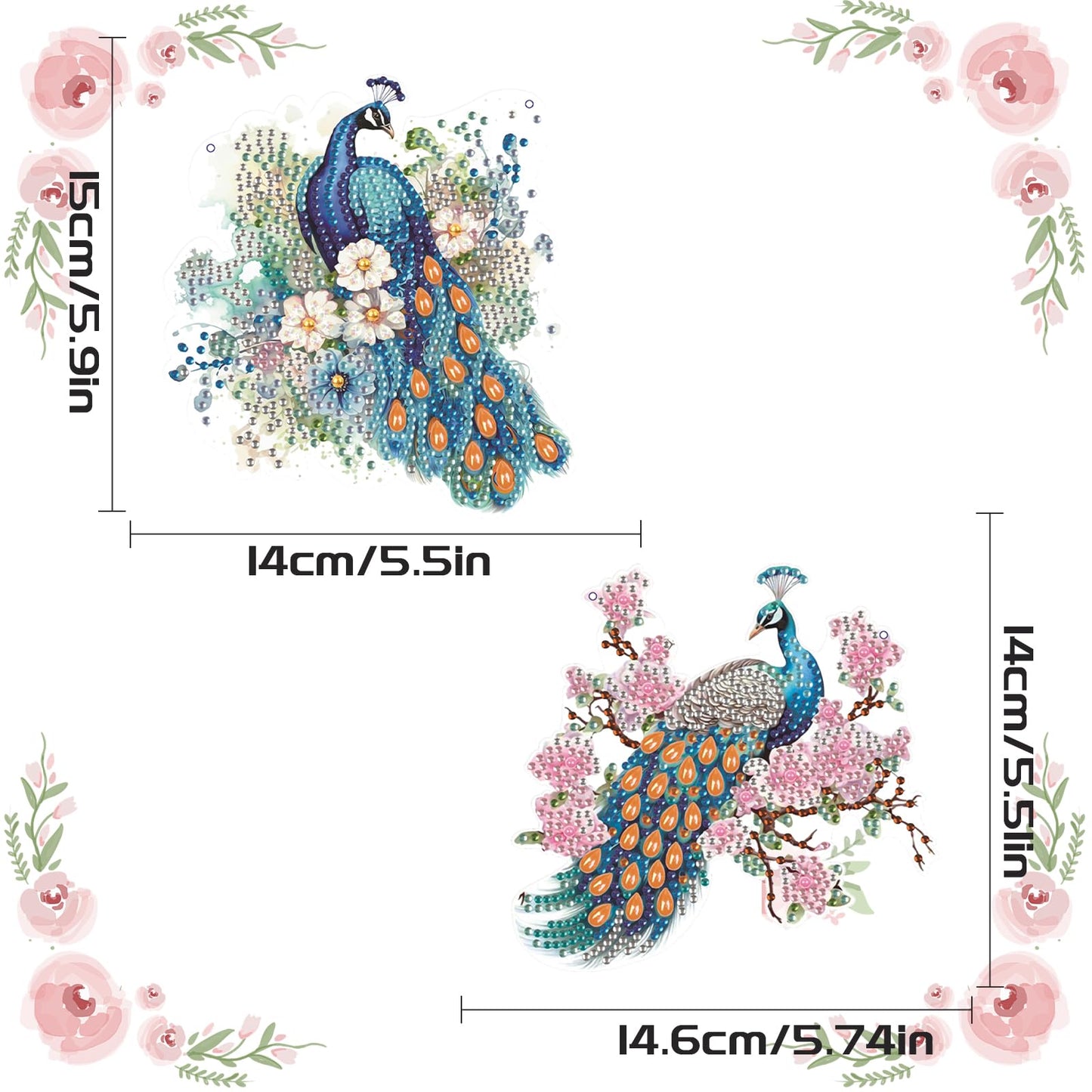 2 Pack Diamond Painting Peacock Hanging Ornaments – DIY Crystal Art Sun Catcher Kit for Window, Wall or Car – Elegant Decorative Gift for Women, Nature & Bird Lovers