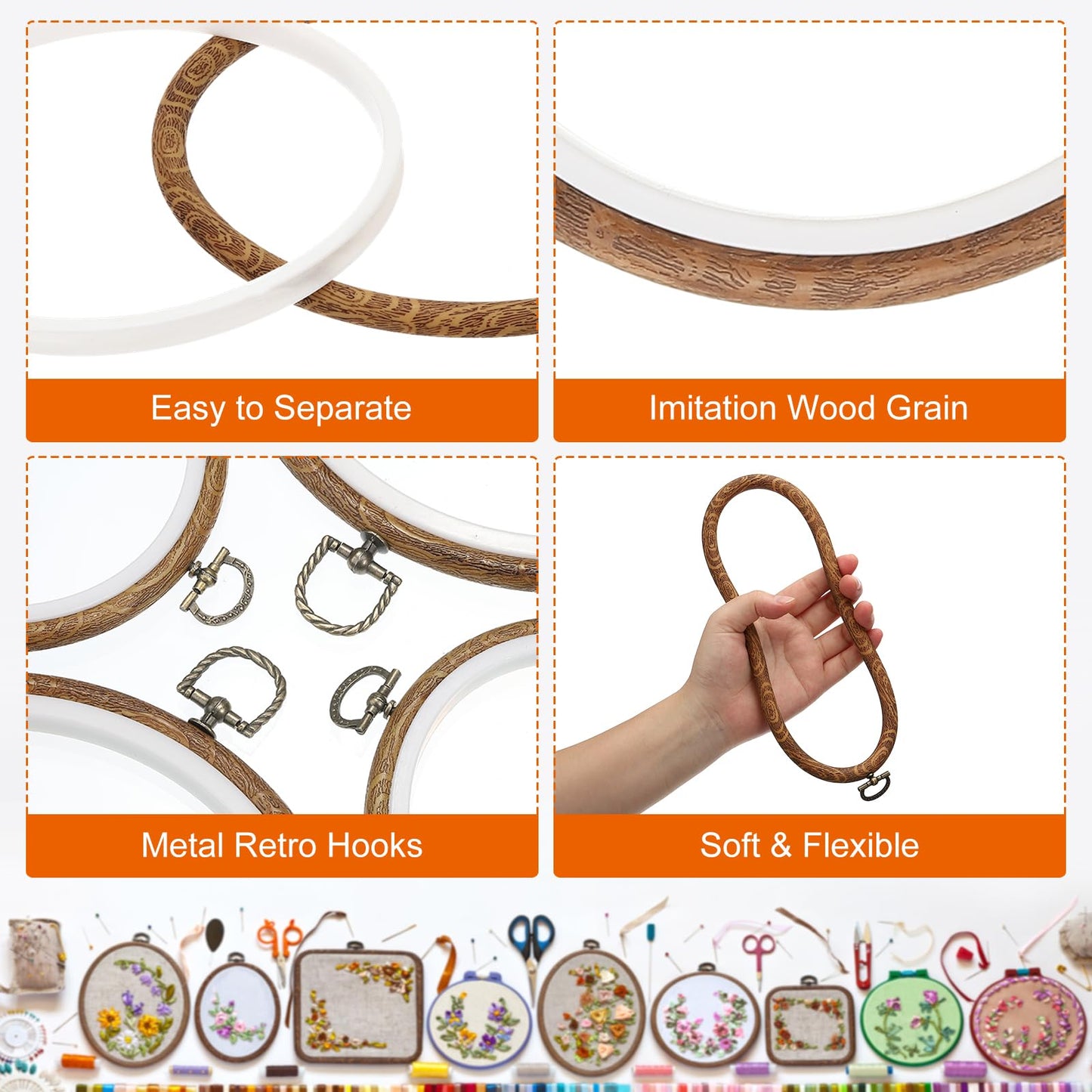 PATIKIL 7inch Embroidery Hoop, 4pcs Cross Stitch Hoop Rubber Imitated Wood Circle Frame Ring for Embroidery Art Craft Sewing Ornaments Hanging Decoration