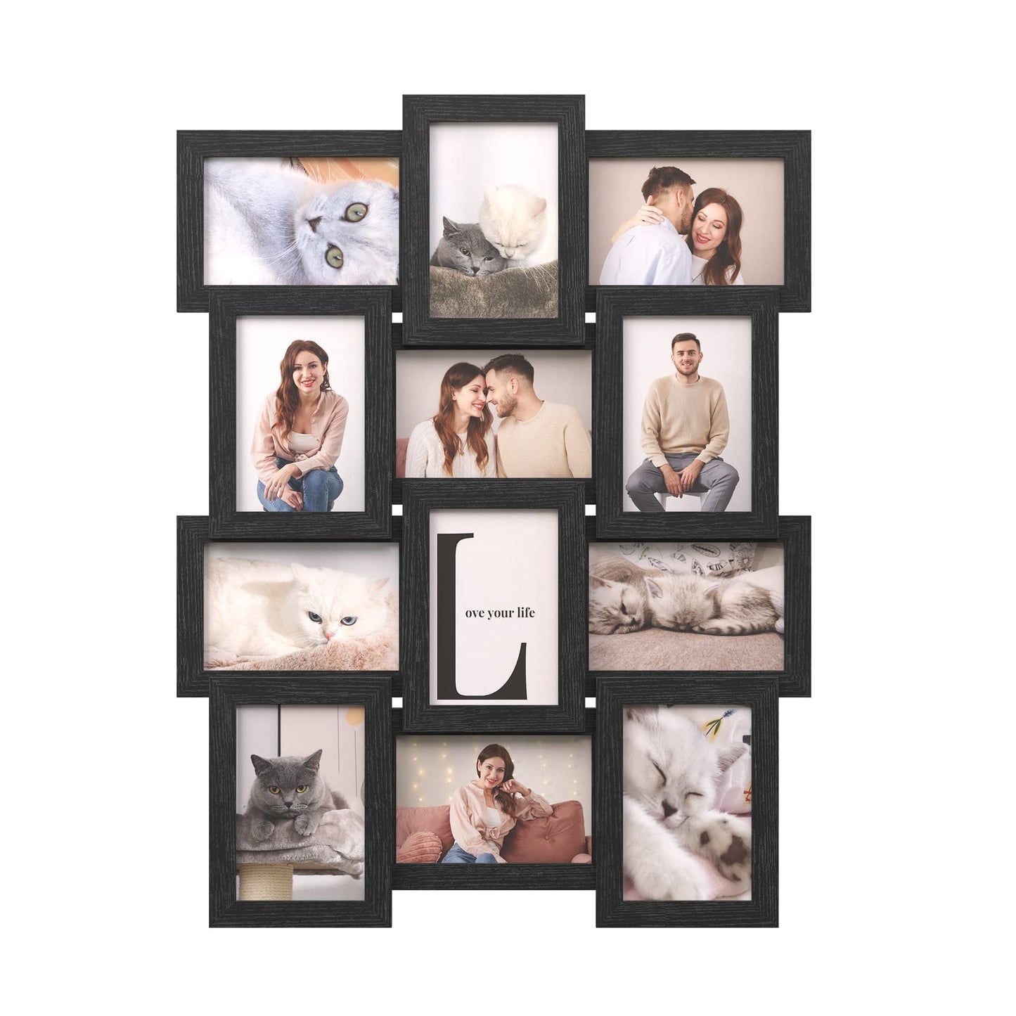 SONGMICS Collage Picture Frames, 4x6 for Wall Decor, Multi Family Photo for Gallery Decor, Hanging Display, Set of 12, Ink Black URPF26BK