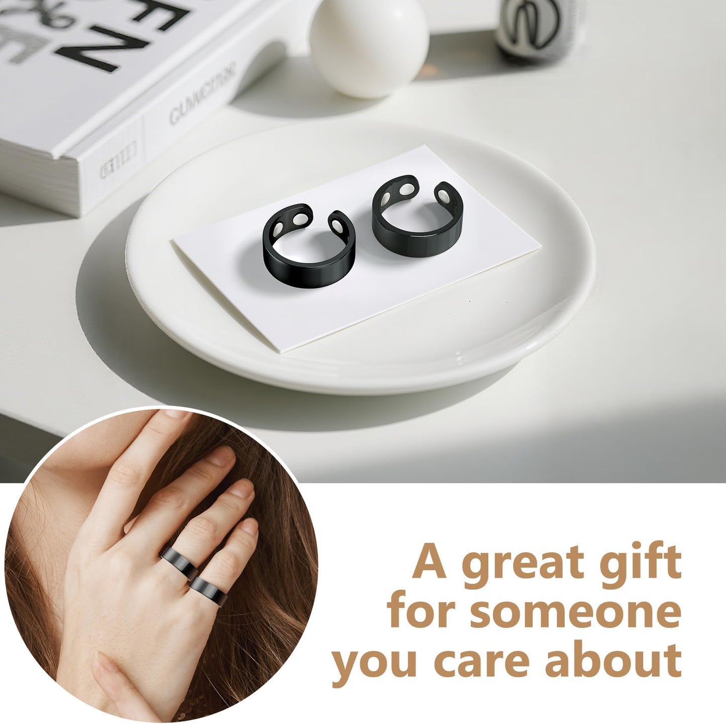 Feraco 2 PCS Copper Rings for Women,99.99% Pure Cooper Magnetic Therapy Thumb Ring Jewelry with Magnets