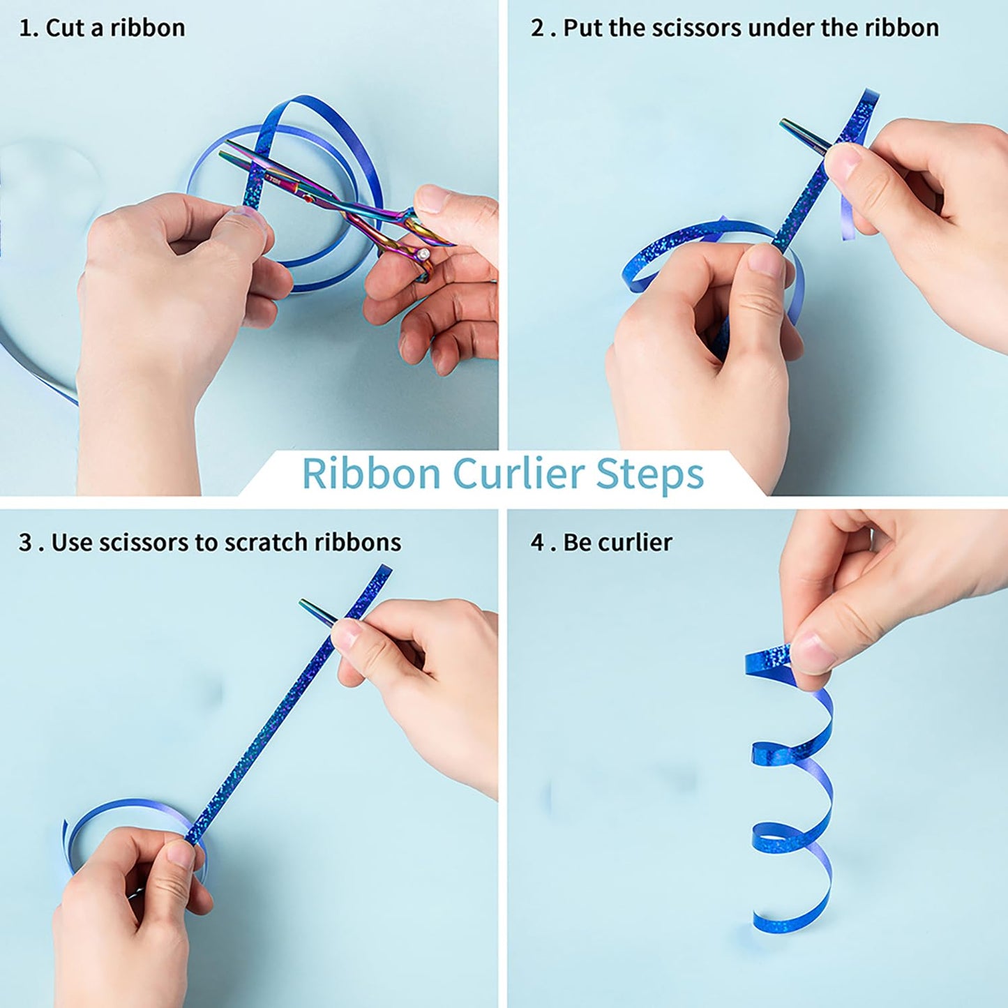 Decorative Curly Ribbon for Gift Wrapping, Party Balloon Decoration (Glitter Silver Blue Purple Gold)