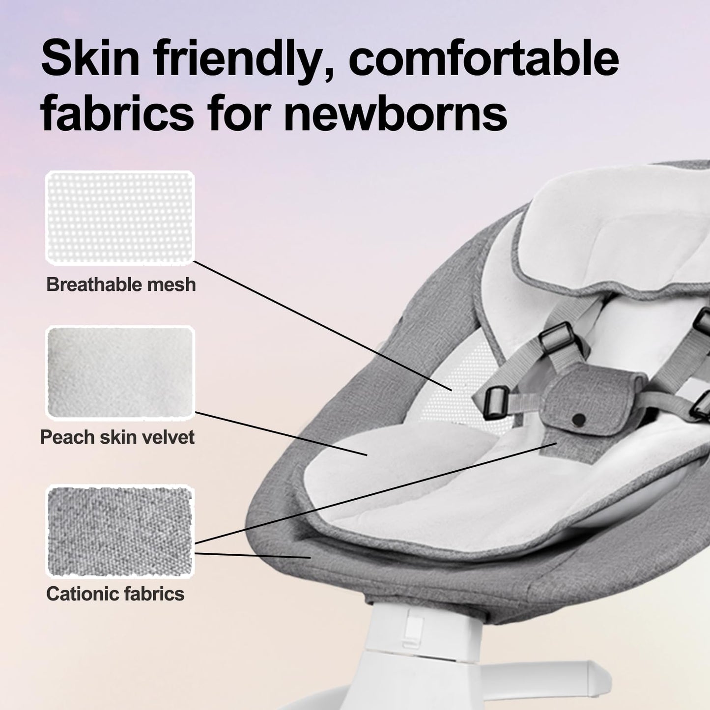 Baby Swing 3 in 1 Multifunctional Infant Rocker, Portable with Remote Control, 5-Point Seat Belt, 5 Auto Rocking, 3 Speed Timer, Electric with Music (0-12 Months) (Grey)