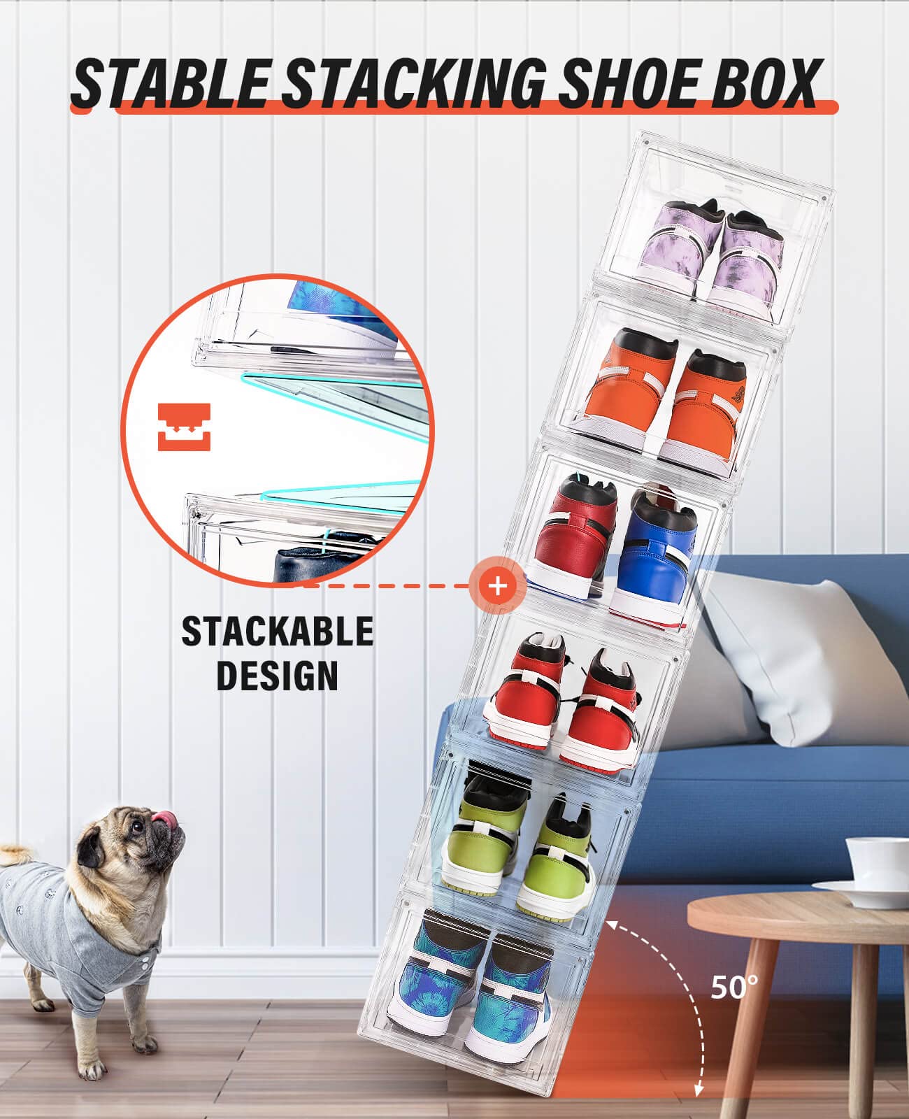 KDOR Shoe Boxes Clear Plastic Stackable 3 Pack Shoe Storage for Sneakerheads, Shoe Display Case Magnetic Door, Strong and Block of UV Protect your Shoes