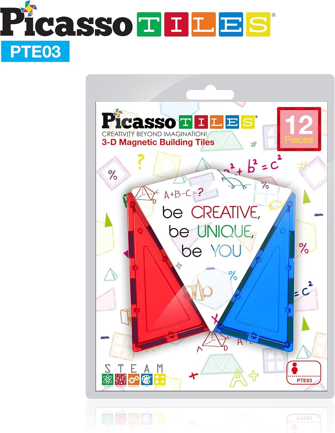 PicassoTiles 12pcs Magnetic Building Block Set Isosceles Triangle Magnet Tiles Construction Toy STEM Learning Kit Educational Playboard Prek Pretend Play Stacking Blocks Child Brain Development PTE03