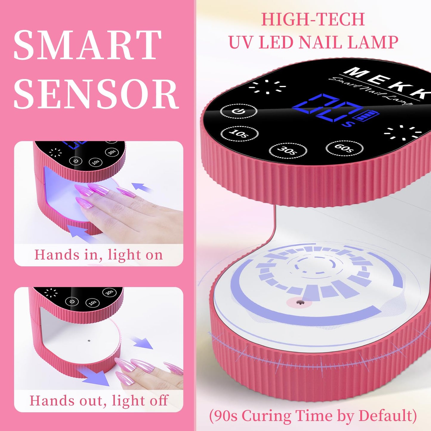 MEKK Cordless Mini UV Light for Gel Nails - 24W Rechargeable Mini UV LED Nail Lamp with Touch Control & Auto Sensor,Small Flash Cure Lamp,4 Timers,Portable Nail Light for Tavel & Home Use-Rose Pink