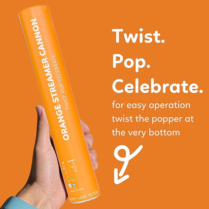 2 Pack Streamer Cannon Confetti Poppers | Biodegradable Orange Confetti | TUR Party Supplies | Launches Up to 25ft | Giant (12 in) | Party Poppers for Graduation, Birthdays, Weddings, and Memorial Day