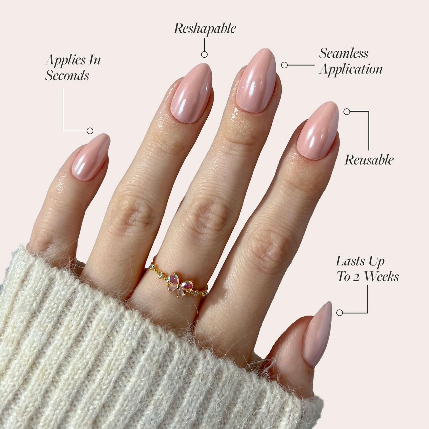 Glamnetic Press-On Nails Bundle - Hailey & First Kiss | Glossy, Semi-Transparent Fake Nails | Neutral Pink False Nails with a Glaze Finish | Reusable Short Almond Nail Kits