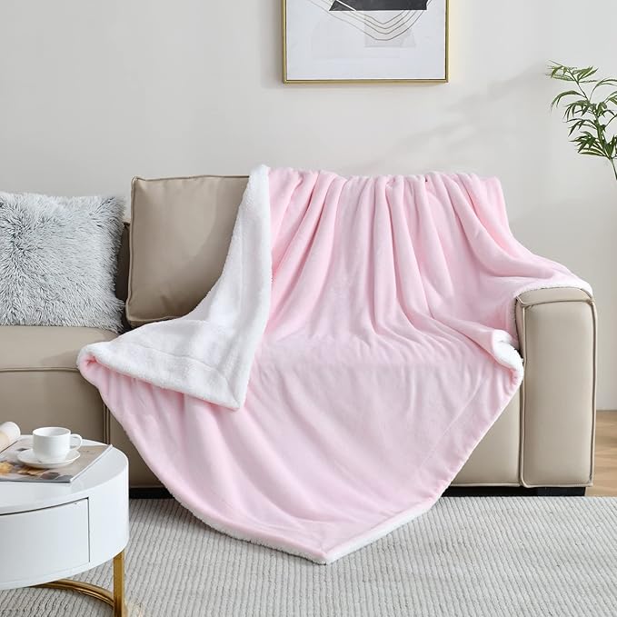 SOCHOW Sherpa Fleece Throw Blanket, Double-Sided Super Soft Luxurious Plush Blanket Twin Size, Light Pink, 60x80 inches