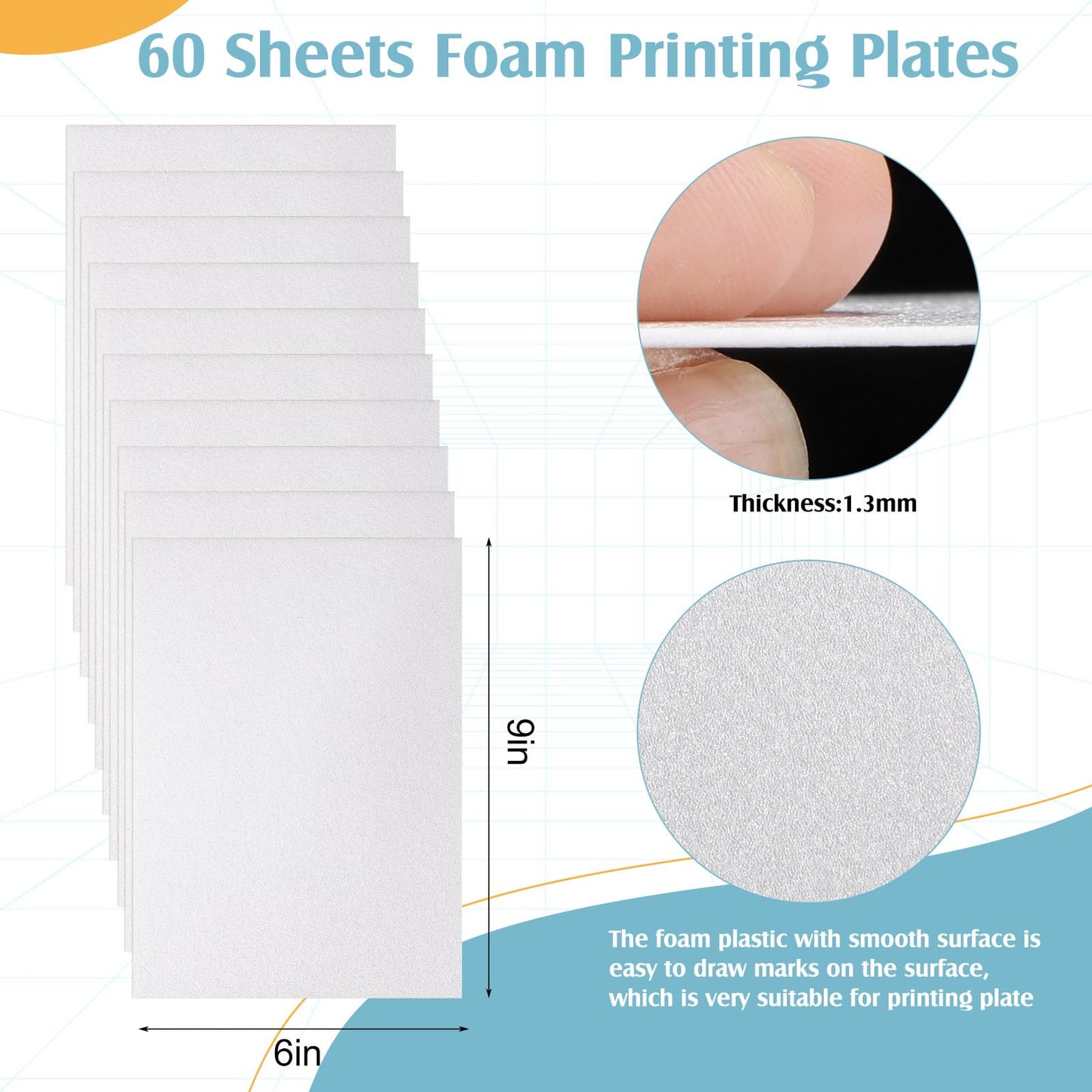 Pushglossy 60 Pcs Foam Printing Plates White Foam Sheets Craft Foam Sheet White Foam Board for Card Making, Crafting, DIY Project, Printing, Stamp, Classroom, Scrap Booking (6 x 9 x 0.05 Inches)