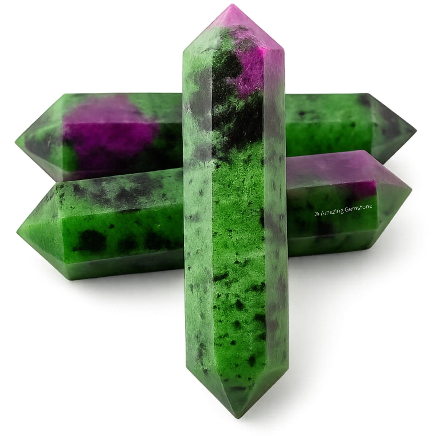 Amazing Gemstone Ruby Zoisite Crystal Points Bulk Healing Crystals - Pack of 3 Double Terminated Healing Wand Point Bulk Crystals for Crafts, Crystal Grid, DIY - Premium Crystals for Beginners Gifts