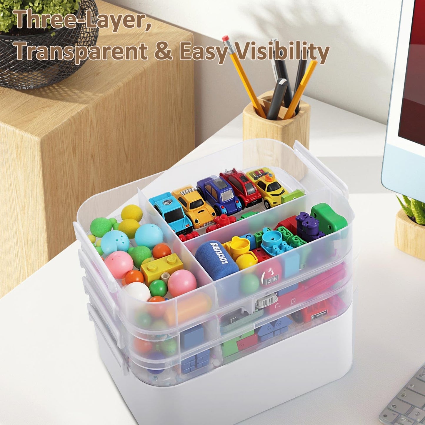 Gifhomfix 4-Layer Plastic Craft Organizers and Storage Box with Removable Trays, Storage Containers with lids and Handle, Art Supply Storage Organizer for Organizing Bead, Sewing, Tool
