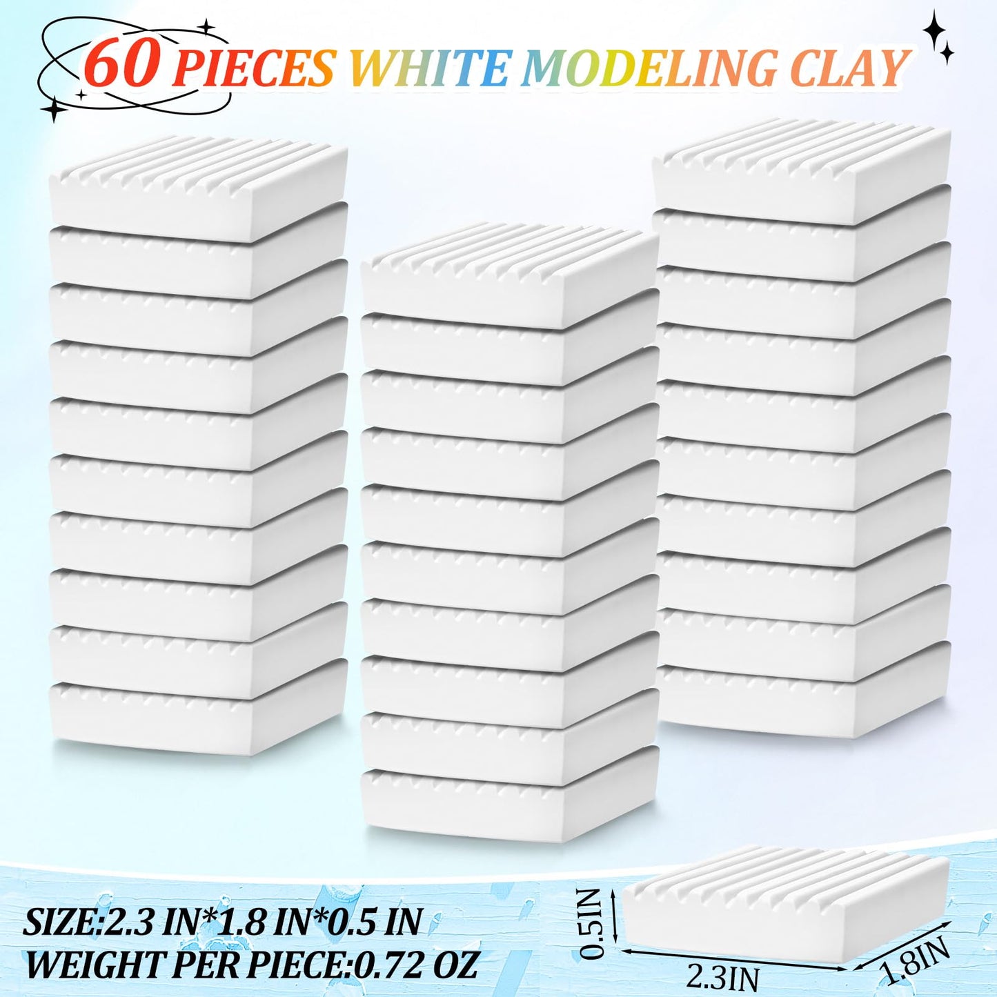 Syhood 60 Pcs 6.6lbs White Reusable and Non Drying Modeling Clay Bulk Plastilina Modeling Clay Gift Set for DIY Sculpting Classroom Arts and Crafts Projects Play