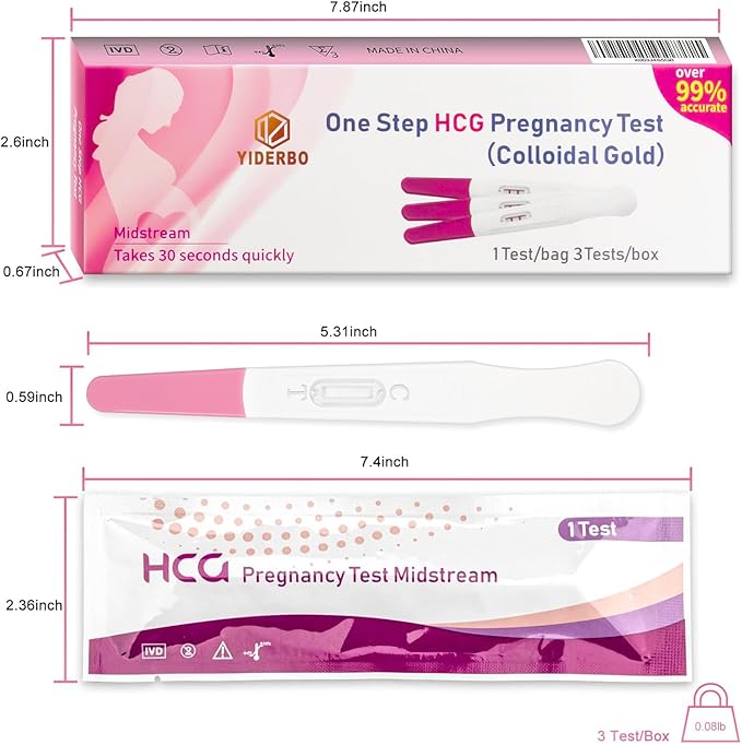 Pregnancy-Test Pink-HCG Early-Detection Home-Sticks - Upgraded Version 3Count Detects in 30 Seconds Ultra High Sensitivity Simple Individually Wrapped YIDERBO