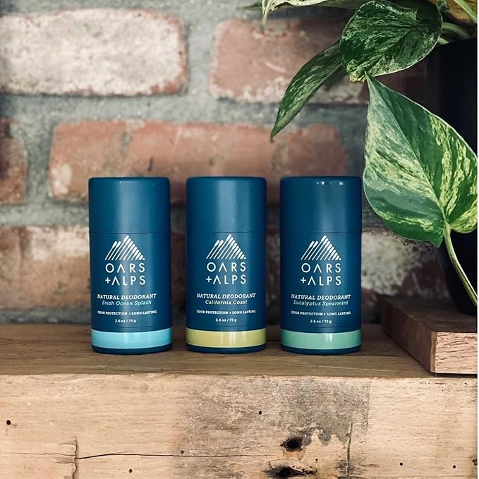 Oars + Alps Aluminum Free Deodorant for Men and Women, Dermatologist Tested and Made with Clean Ingredients, Travel Size, California Coast, 2 Pack, 2.6 Oz Each