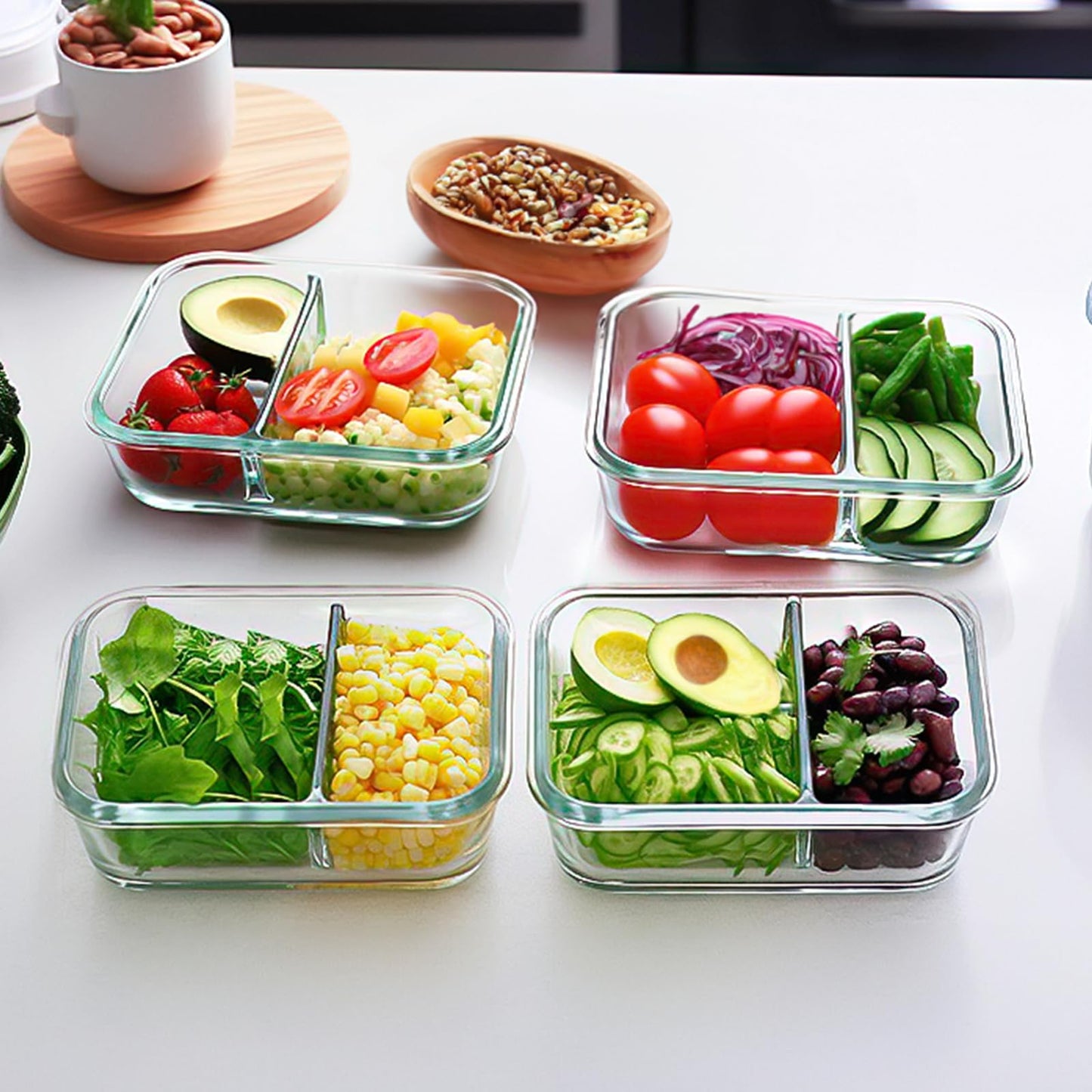 M MCIRCO 10-Pack,30 Oz Glass Meal Prep Containers 2 Compartments Airtight Lunch Bento Boxes with Lids, Glass Food Storage Containers, Microwave, Oven, Freezer, Dishwasher