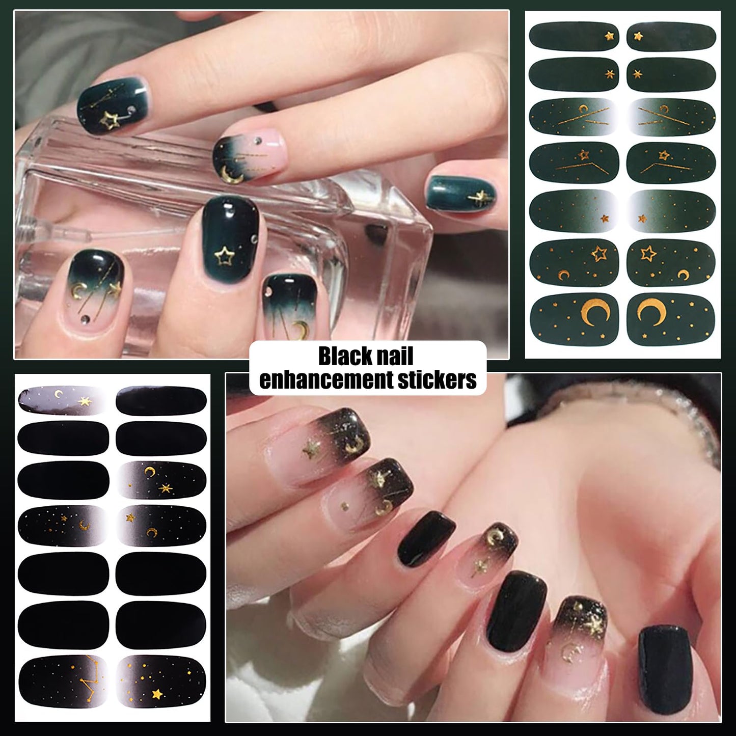DANNEASY Black Nail Wraps Solid|Marble|French Tip Nail Polish Stickers for Women 40 Sheets, 560 Pieces, Self Adhesive Fingernail Sticker Nails with Nail File, Cuticle Stick