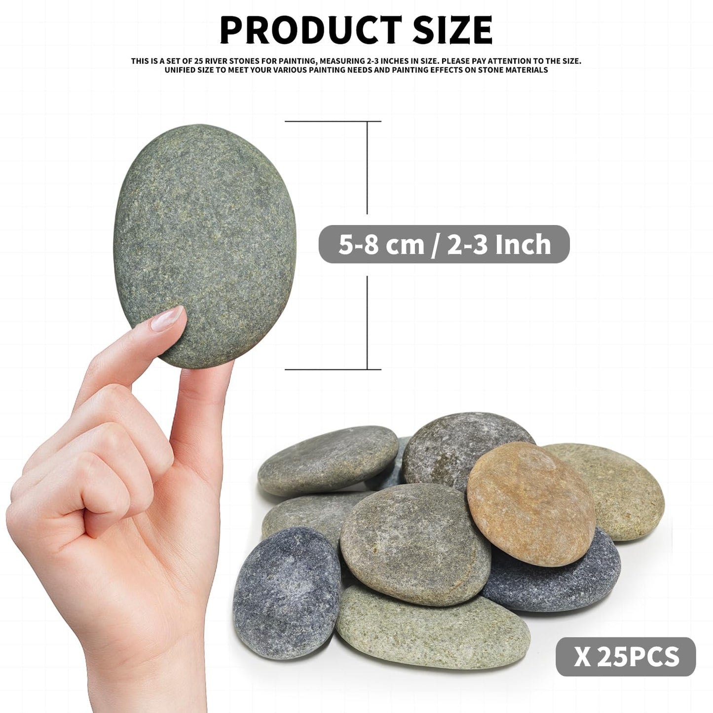 25Pcs River Rocks for Painting, 2-3 Inch Flat Smooth Rocks to Paint, Natural Craft Stones for Kids & Adults Art Projects, Bulk Painting Rocks
