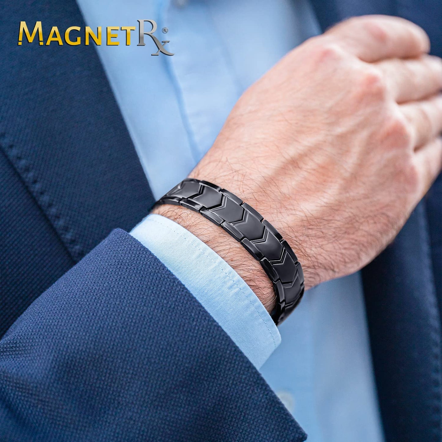 MagnetRX® Ultra Strength Magnetic Bracelet – Effective Stainless Steel Magnetic Bracelets for Men – Adjustable Length with Sizing Tool for Perfect Fit (Black)