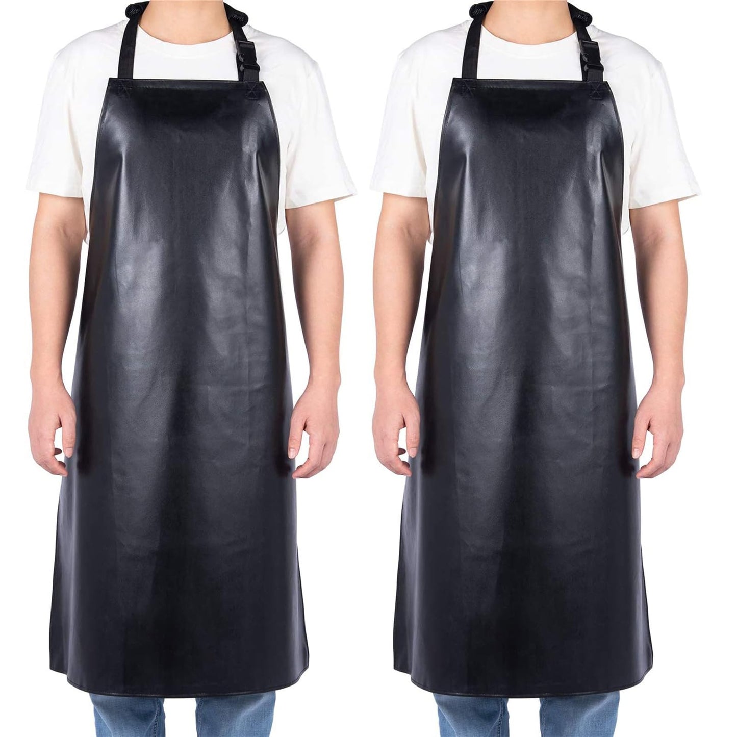 Homsolver 2 Pack Waterproof Rubber Aprons, Heavy Duty Butcher for Men, Chemical Resistant Vinyl Apron, 39" Lightweight Adjustable Plastic Aprons for Dishwashing