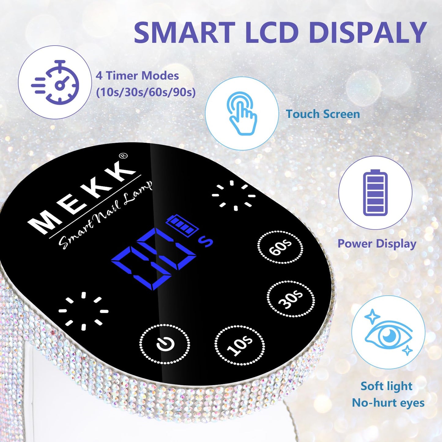 MEKK Cordless Mini UV Light for Gel Nails - 24W Rechargeable Mini UV LED Nail Lamp with Touch Control & Auto Sensor,Small Flash Cure Lamp,4 Timers,Portable Nail Light for Tavel & Home Use-Diamond