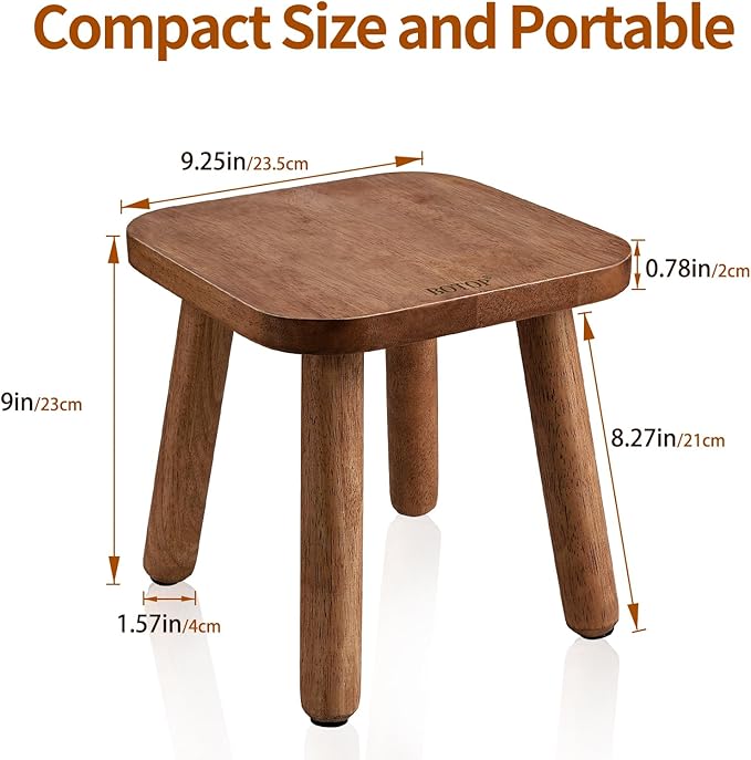 Small Wooden Step Stool, Cute Non-Slip One Step Stool for Adults Kids, Easy to Assemble Portable & Sturdy Foot Stool for Bedroom, Bathroom, Kitchen - 9 Inch Holds up to 300 Lbs