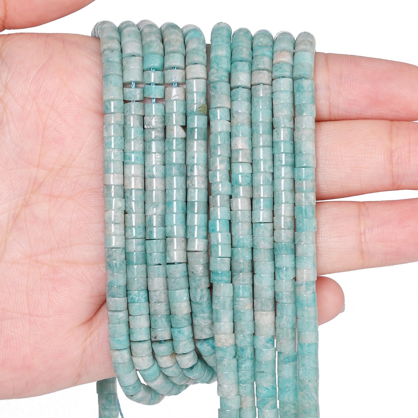 NITOPUPU 150Pcs 4×2mm Natural Amazonite Blue Spacer Stone Beads for Jewelry Making Supplies, Loose Semi Flat Round Gemstone Tube Beads for Bracelets DIY Crafts