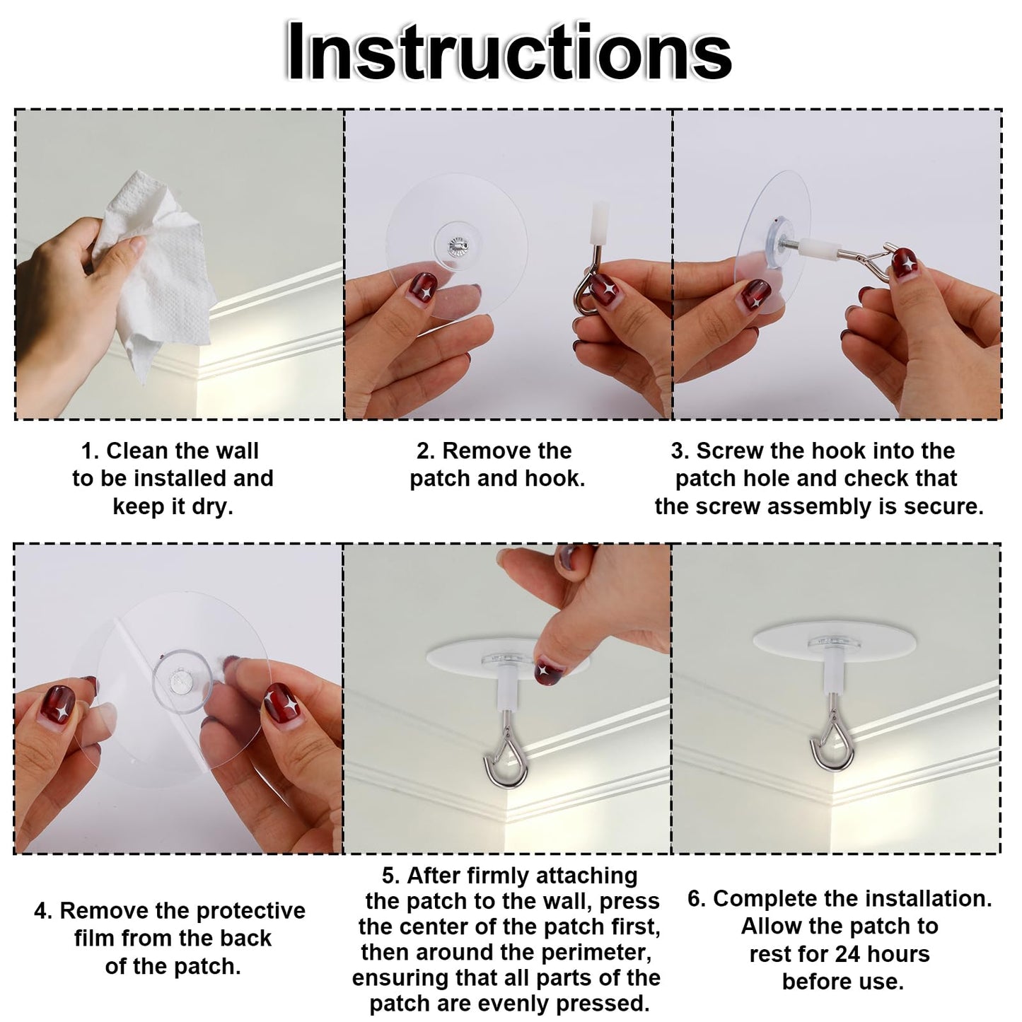 Penitue 10pcs Heavy Duty Self Adhesive Ceiling Hooks, No Drill Ceiling Hooks with Safety Clasp for Fans Plants Lights Kitchen Bathroom Office Storage & Wall Decor