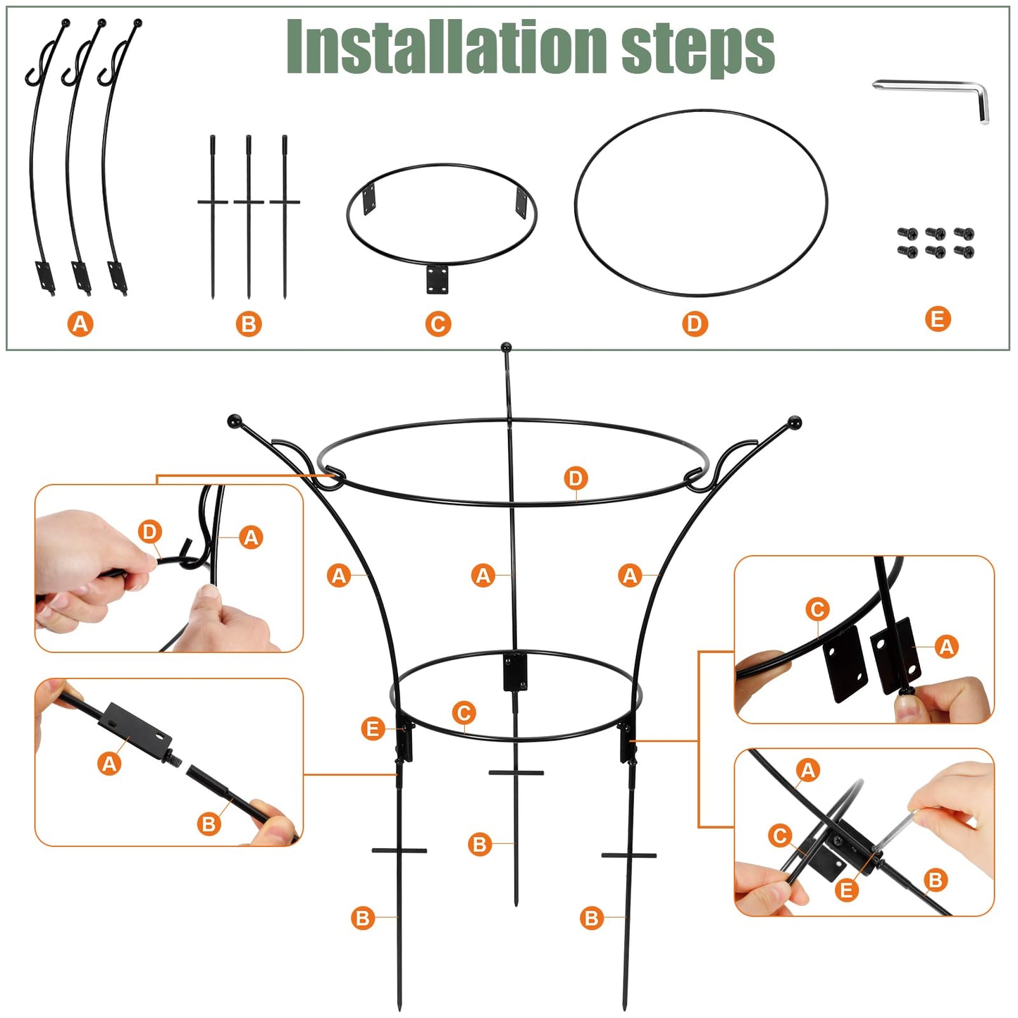 4 Pack Large Peony Cages and Supports,23.2" H X 13.4" D Metal Peony Support Rings,Tall Plant Support Garden Stakes for Outdoor Plants and Other Flopping Flowers