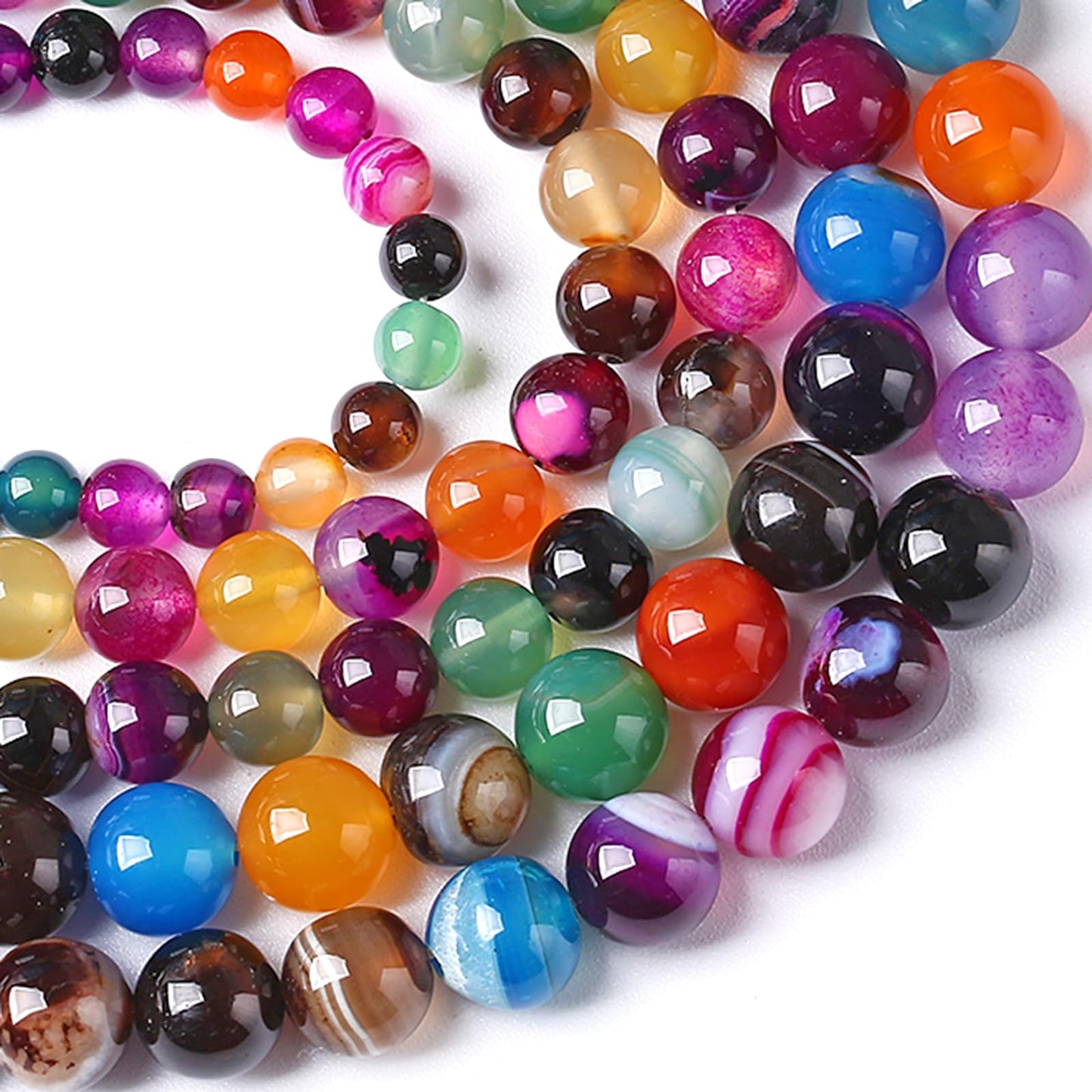 10MM Natural Stone Colorful Stripe Agate Energy Healing Beads Round Loose Beads for Jewelry Making Bracelet 72pcs 2 Strands 32"