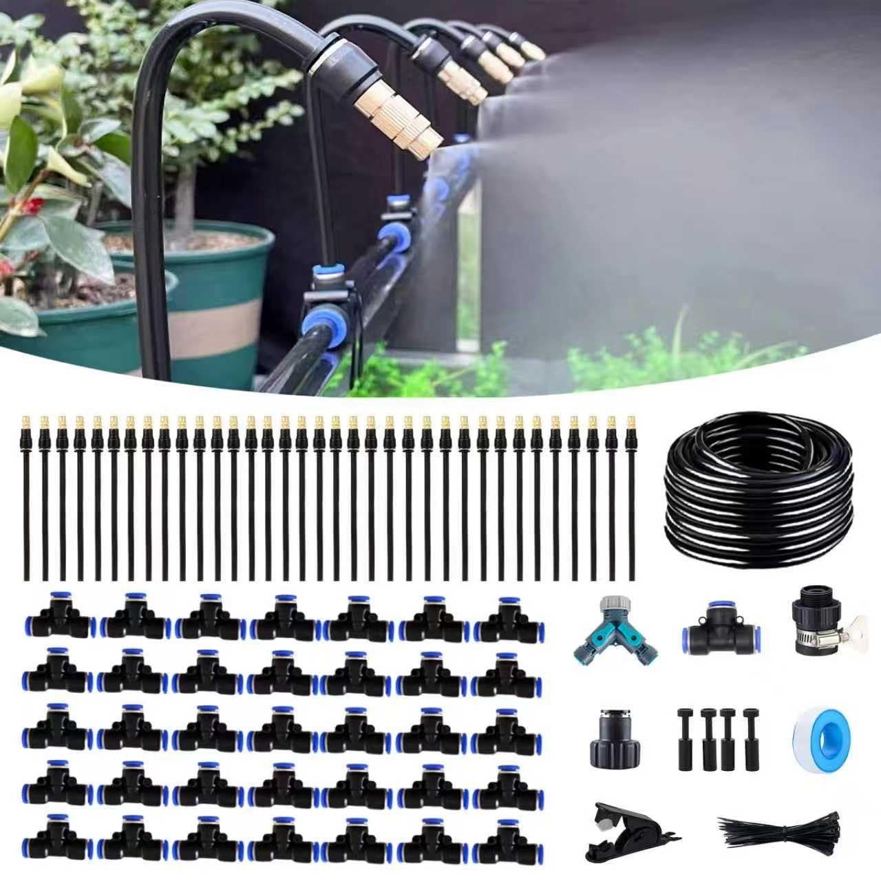 131FT Drip Irrigation Kit, Automatic Garden Watering System with Tool-Free Quick Connectors, 360° Bending Drippers & Copper Misting Nozzles for Greenhouse, Patio, Lawn & Vegetable Garden. (40M)