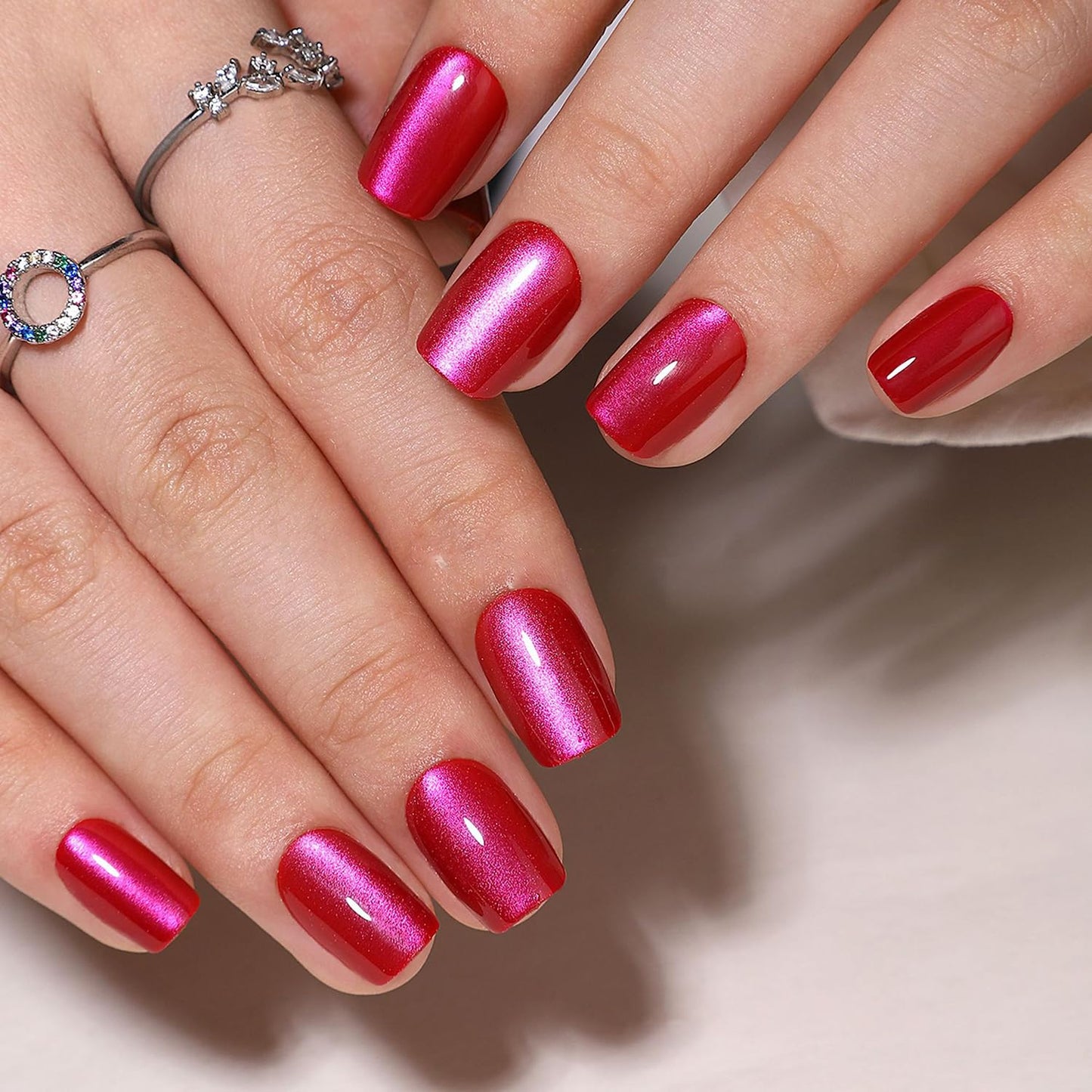 Press On Nails Short Square - Soft Gel Press on Nails Red Fake Nail Solid Colour False Nails Fit Perfectly Reusable Glossy Glue On Nails in 16 Sizes, Stick on Nails for Women Girls 32Pcs